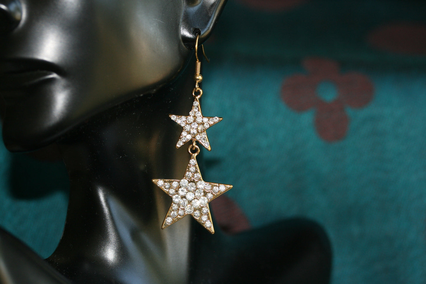 Linked Rhinestone Stars Drop Earrings, Taxes Star Dangle Earrings, Gold Star Earrings