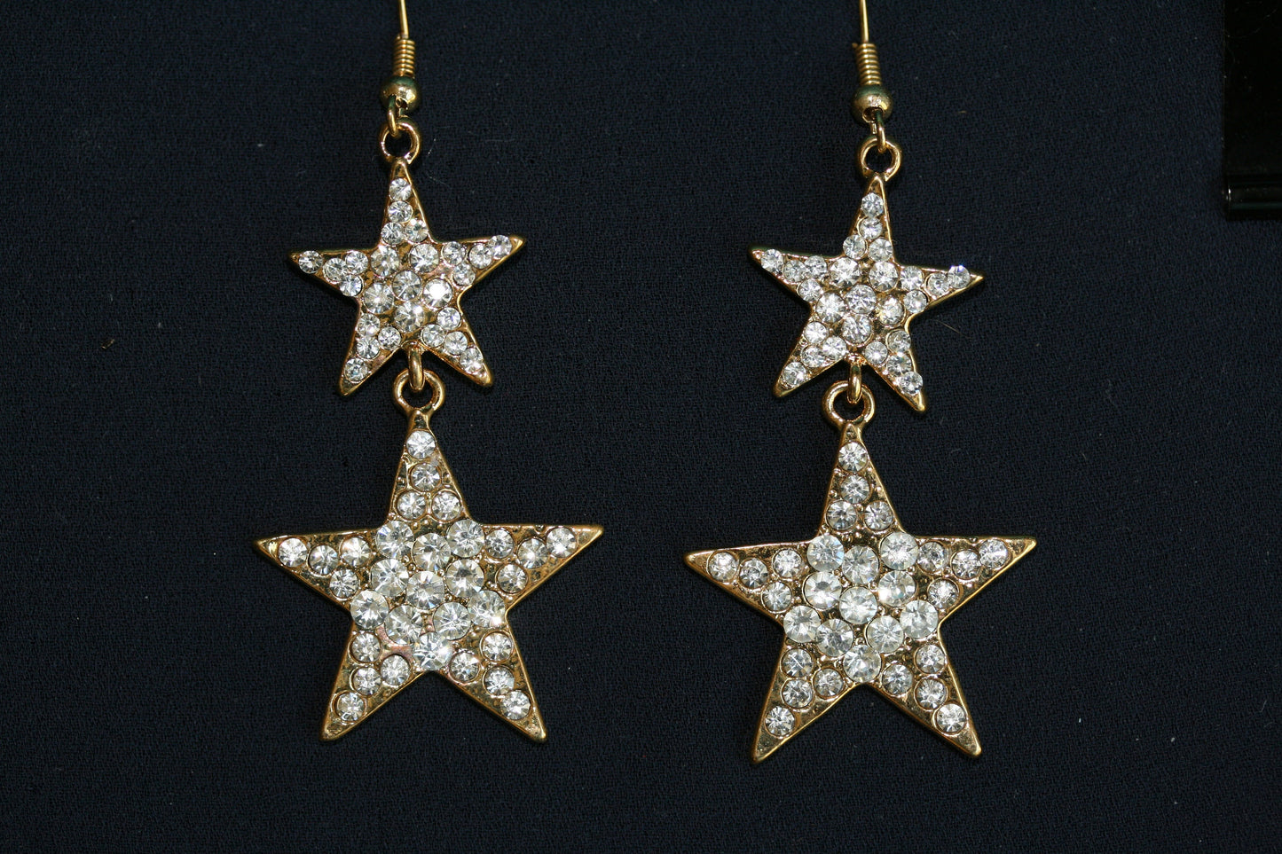 Linked Rhinestone Stars Drop Earrings, Taxes Star Dangle Earrings, Gold Star Earrings