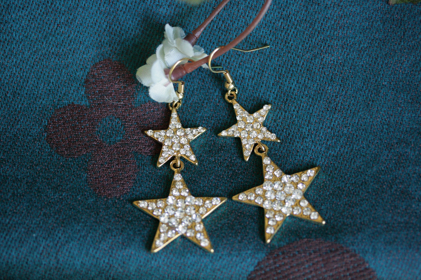 Linked Rhinestone Stars Drop Earrings, Taxes Star Dangle Earrings, Gold Star Earrings