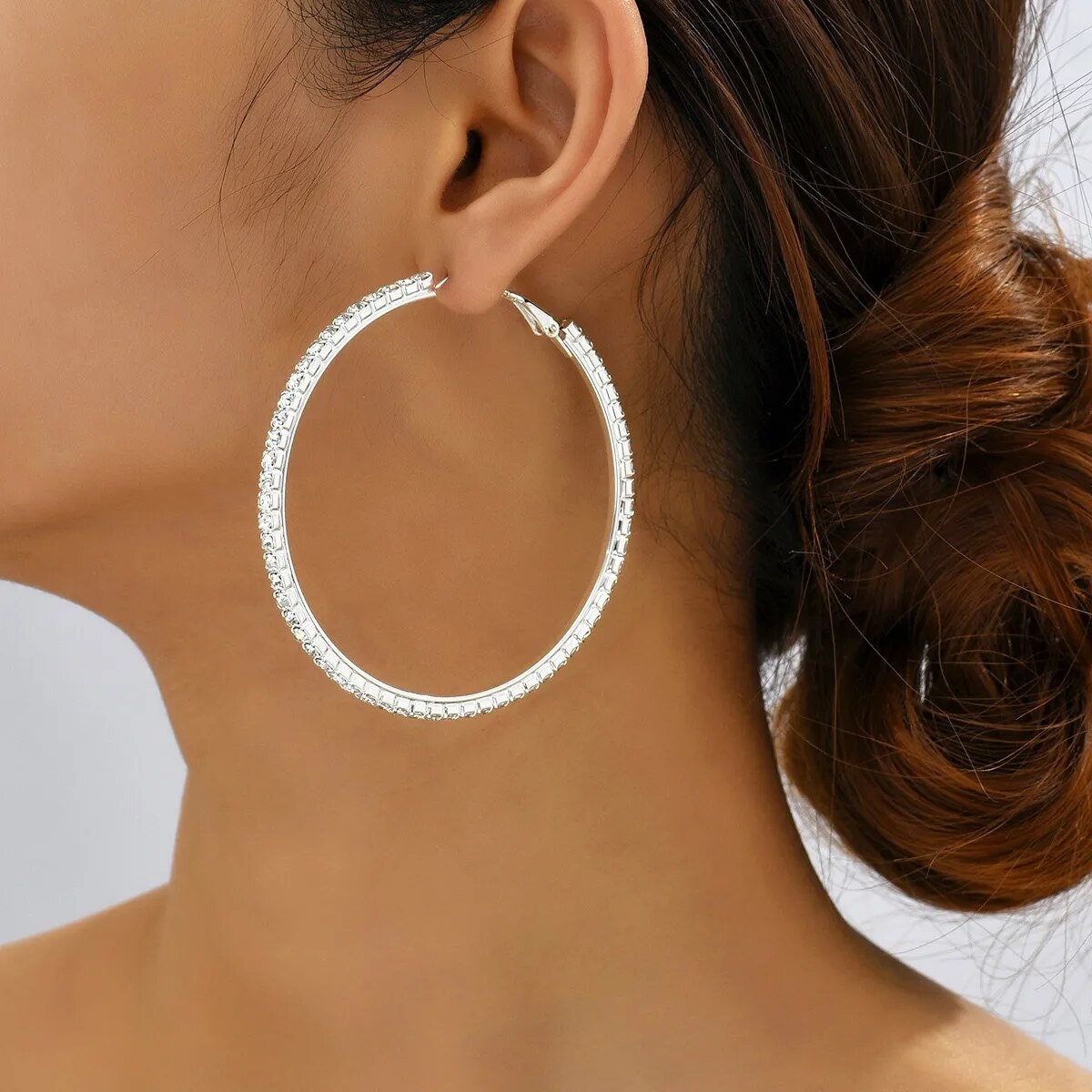Rhinestone Hoop Earrings Fashion Thin Big Hoop Earrings Hoop Earrings for Women Girls Jewelry Gifts