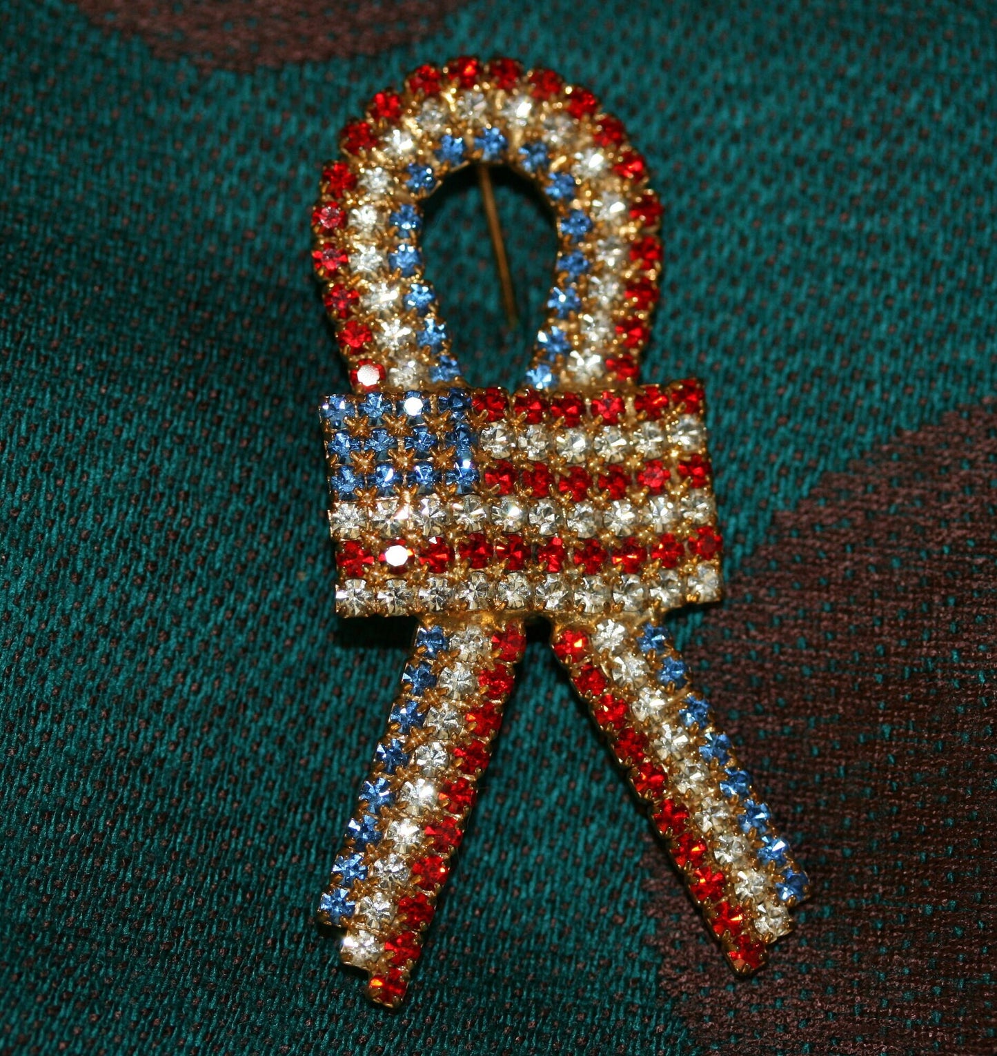 USA Flag Pin, Patriotic USA Flag Rhinestone Brooch Pin, USA Ribbon Pin, Patriotic Jewelry