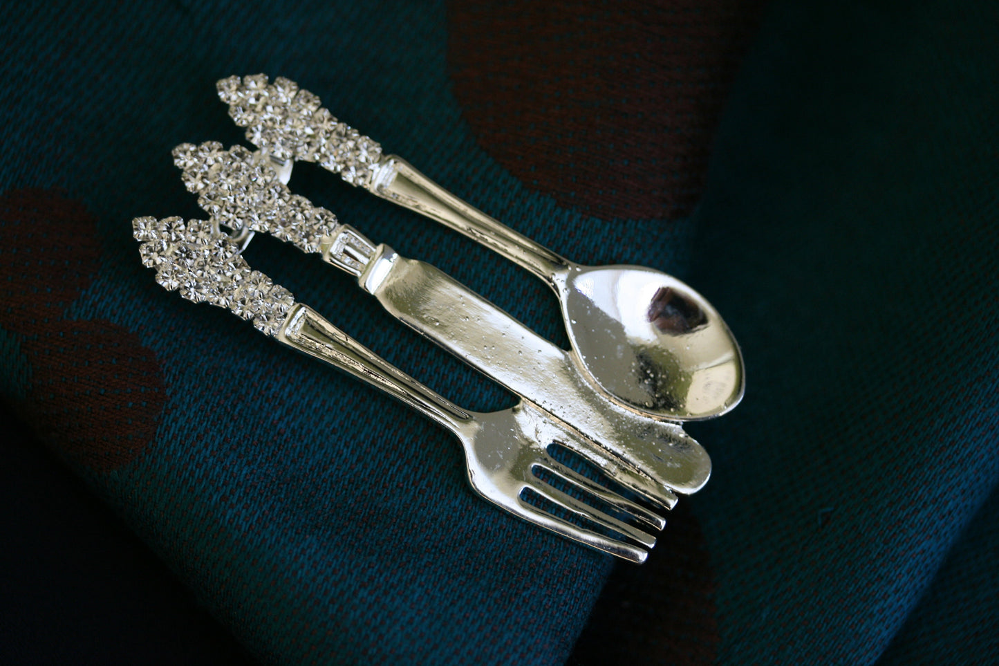 Rhinestone Knife Fork Spoon Pin Cute Restaurant Accessories Kinfe Fork Spoon Brooch