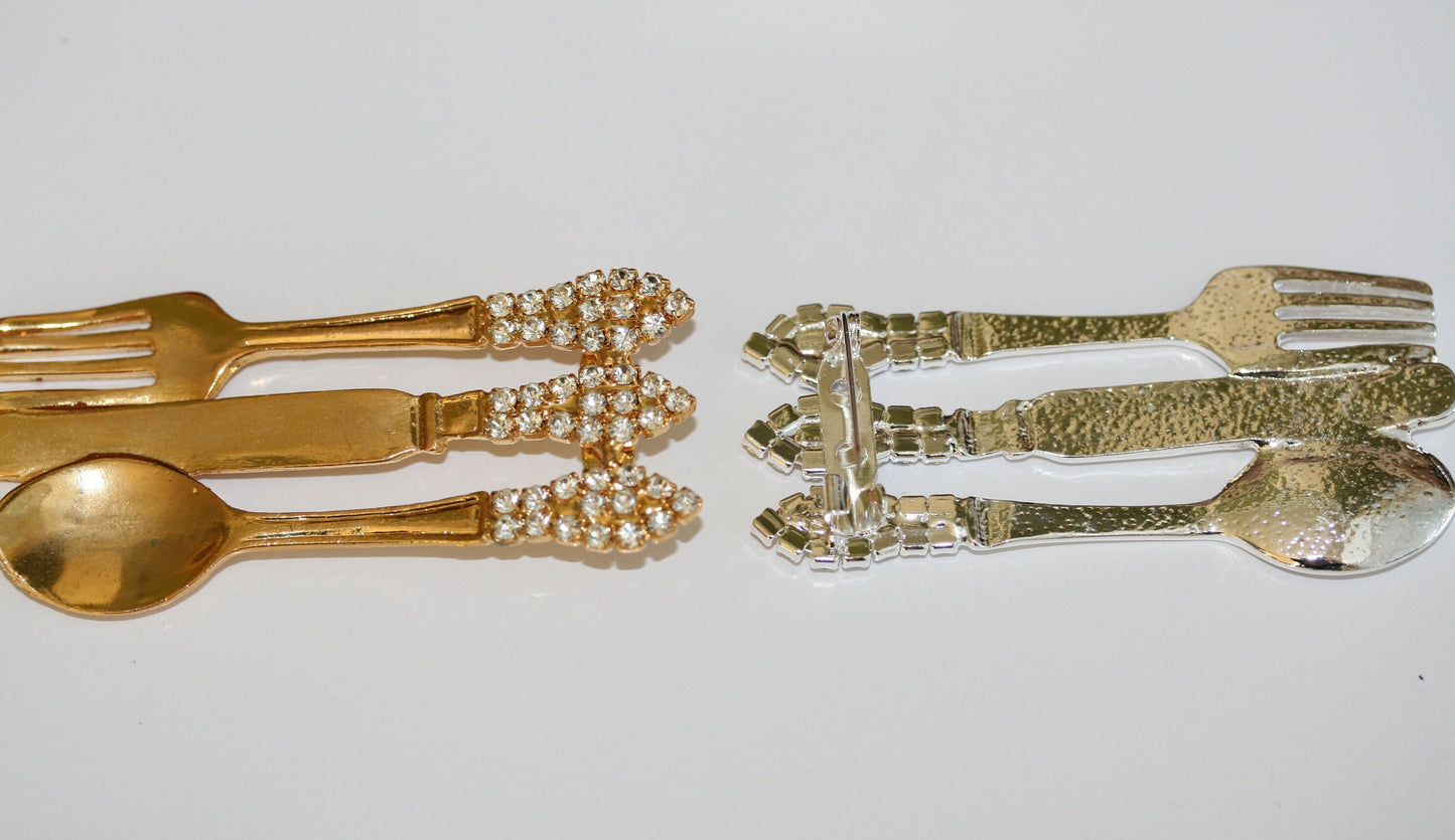 Rhinestone Knife Fork Spoon Pin Cute Restaurant Accessories Kinfe Fork Spoon Brooch
