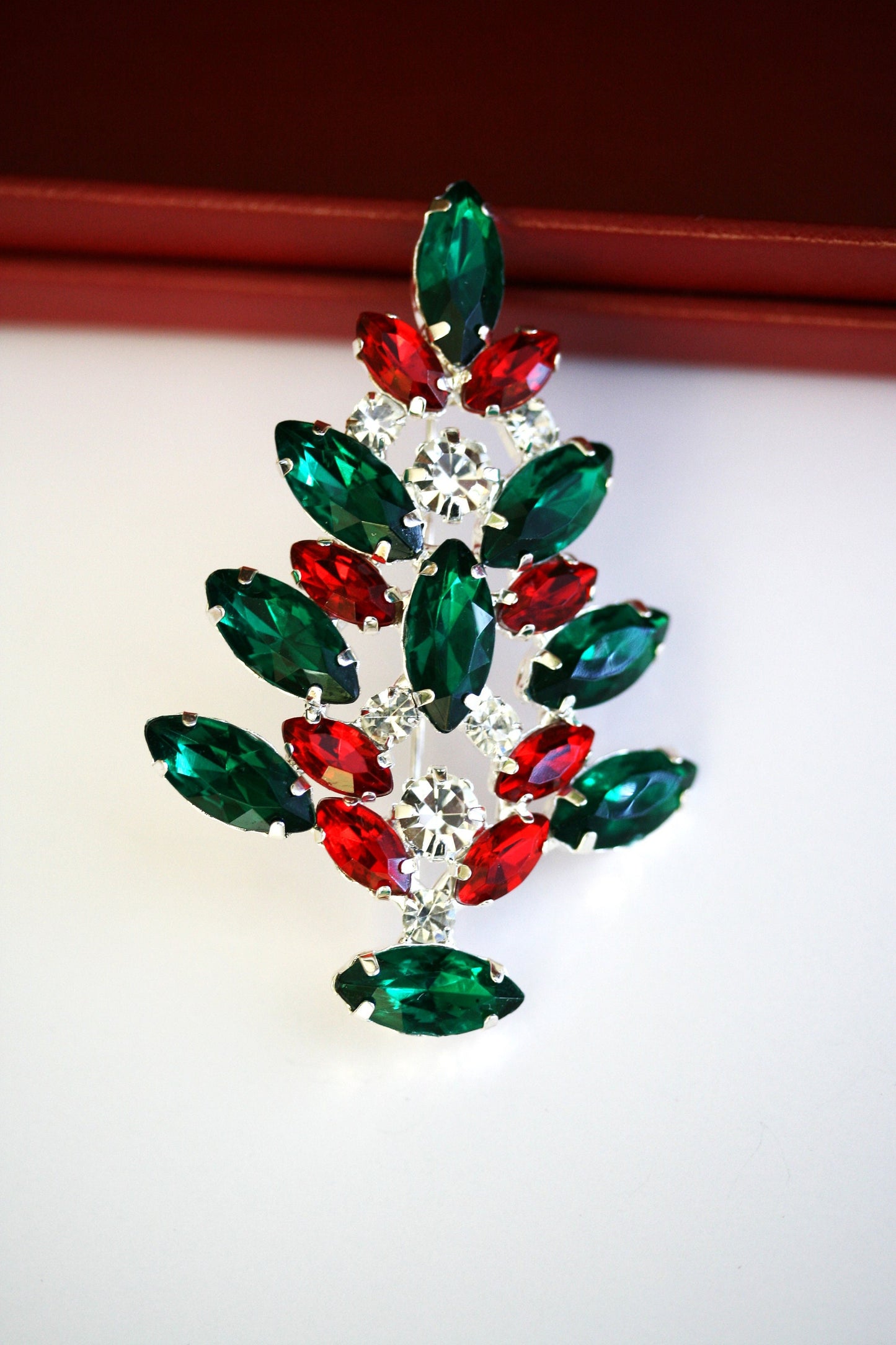 Christmas Tree Brooch Pin, Rhinestone Xmas Tree Pin, Christmas Tree Holiday Jewelry