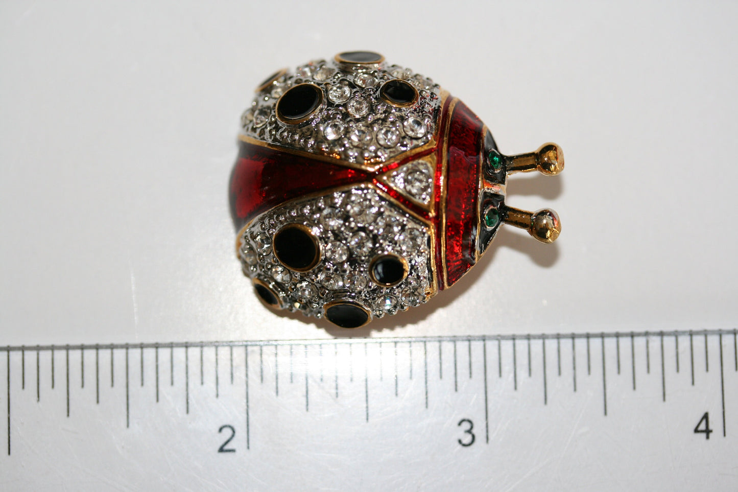 Vintage Large Ladybug brooch, Animal Ladybug Pin - - Red &Black Enamel, Crystals