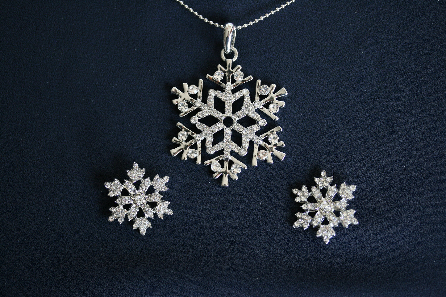 Rhinestone Snowflake Pendant Necklace, Christmas Snowflake Earrings, Christmas Snowflake Jewelry Set Christmas Gift