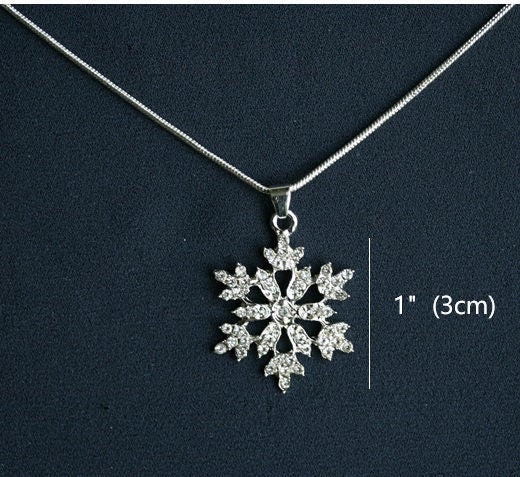 Snowflake Pendant, Snowflake earrings Christmas Snowflake Necklace Set Jewelry