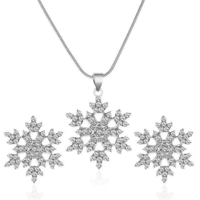 Snowflake Pendant, Snowflake earrings Christmas Snowflake Necklace Set Jewelry