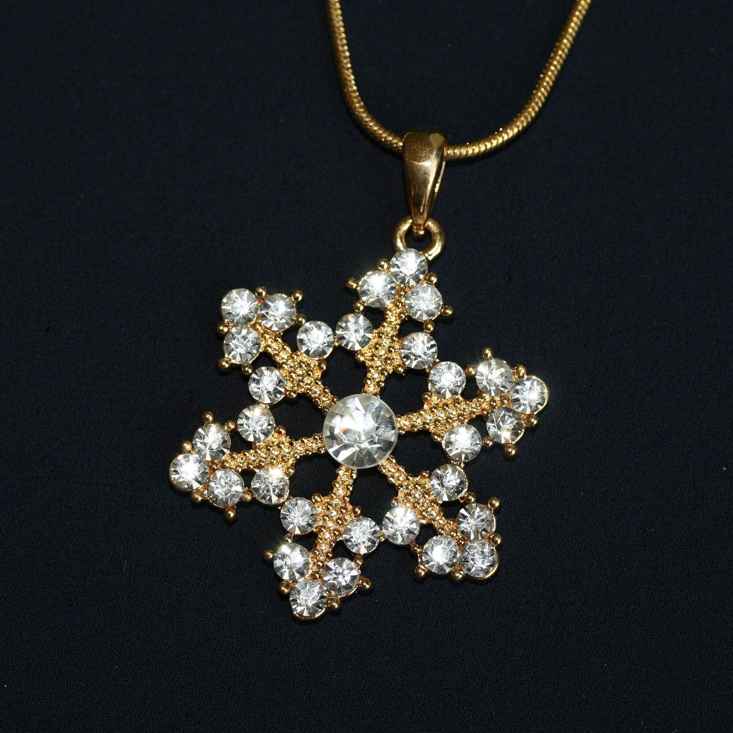 Gold SNOWFLAKE Necklace Swarovski Crystal Snowflake Pendant Xmas Winter Holiday Necklace New