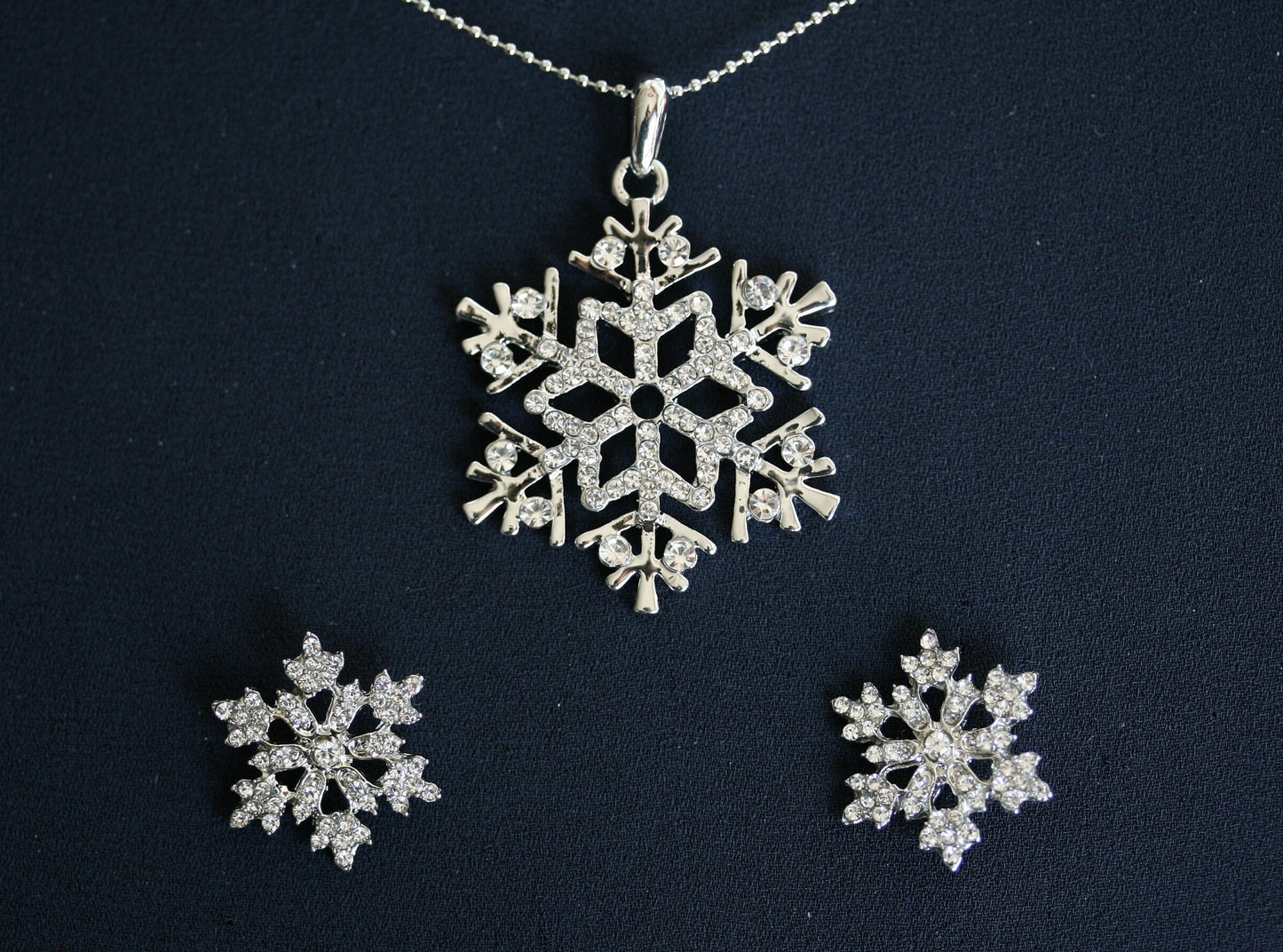 Rhinestone Snowflake Pendant Necklace, Christmas Snowflake Earrings, Christmas Snowflake Jewelry Set Christmas Gift