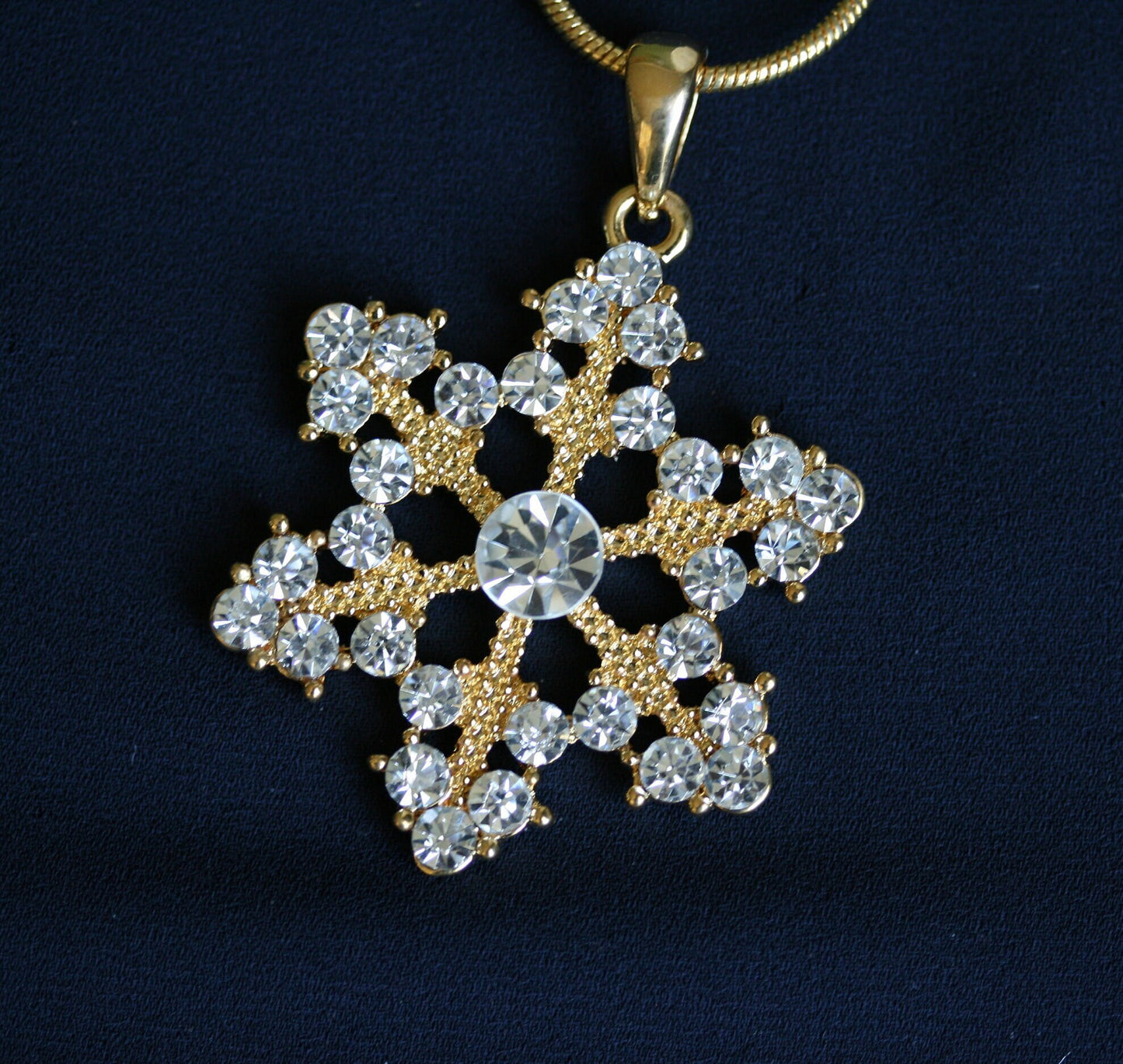 Gold SNOWFLAKE Necklace Swarovski Crystal Snowflake Pendant Xmas Winter Holiday Necklace New