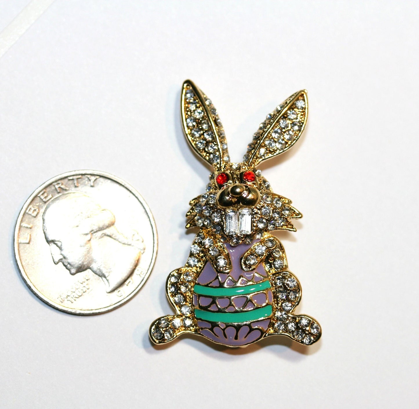 Golden Easter Bunny Crystal Brooch Pin Easter Bunny holds Easter Egg Brooch Rhinestone Bunny Pin