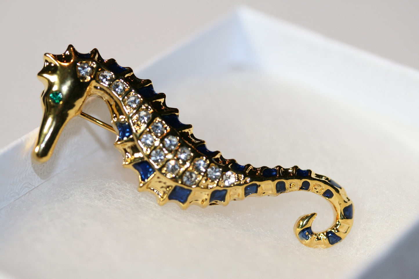 Gold Tone Seahorse Pin Brooch Blue, Green Enamel Seahorse Brooch, Seahorse Stud Earrings