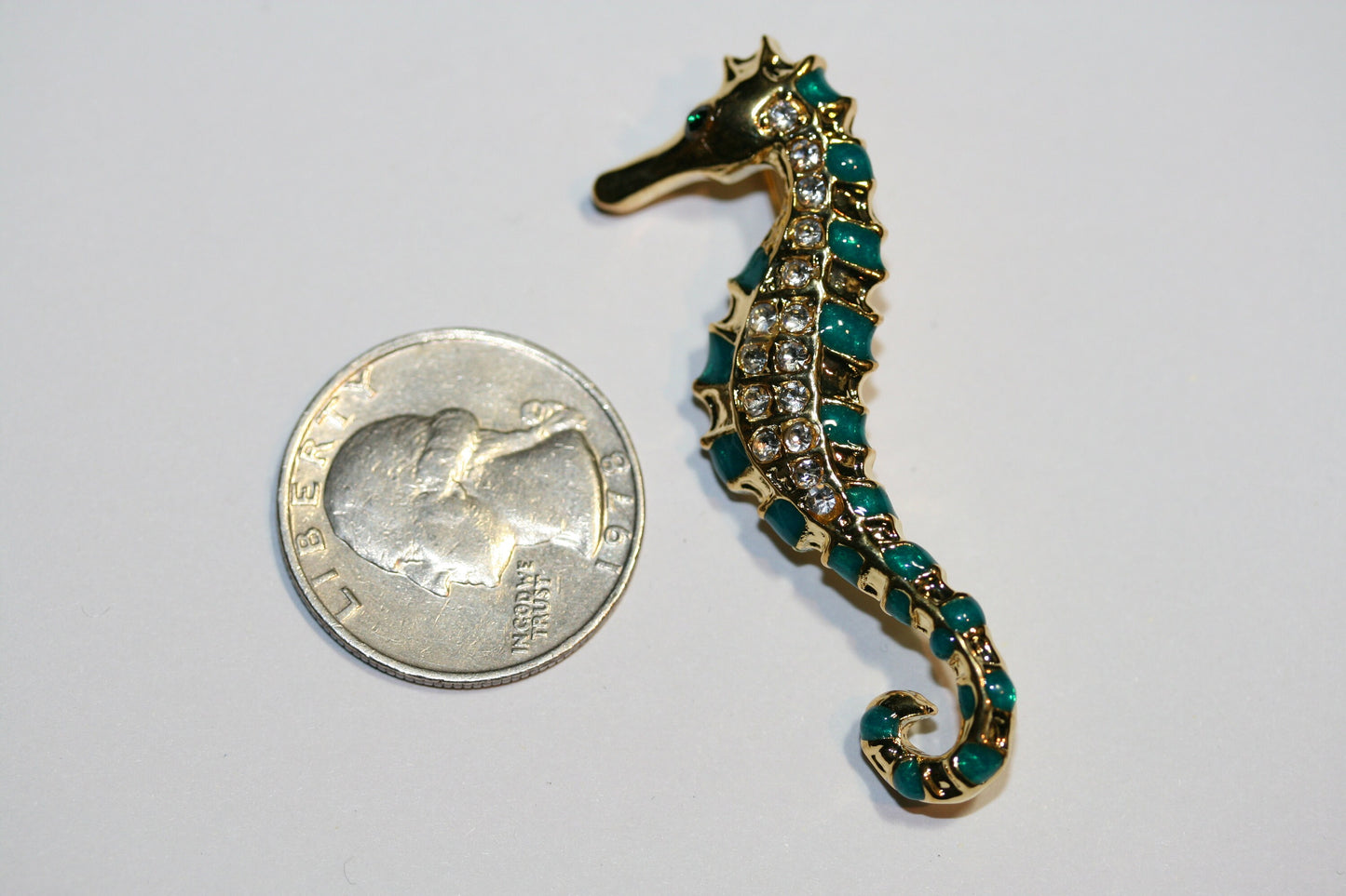 Gold Tone Seahorse Pin Brooch Blue, Green Enamel Seahorse Brooch, Seahorse Stud Earrings