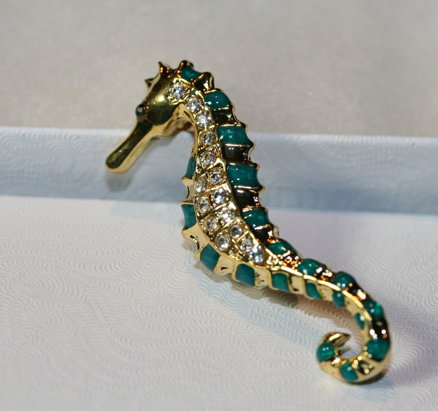 Gold Tone Seahorse Pin Brooch Blue, Green Enamel Seahorse Brooch, Seahorse Stud Earrings