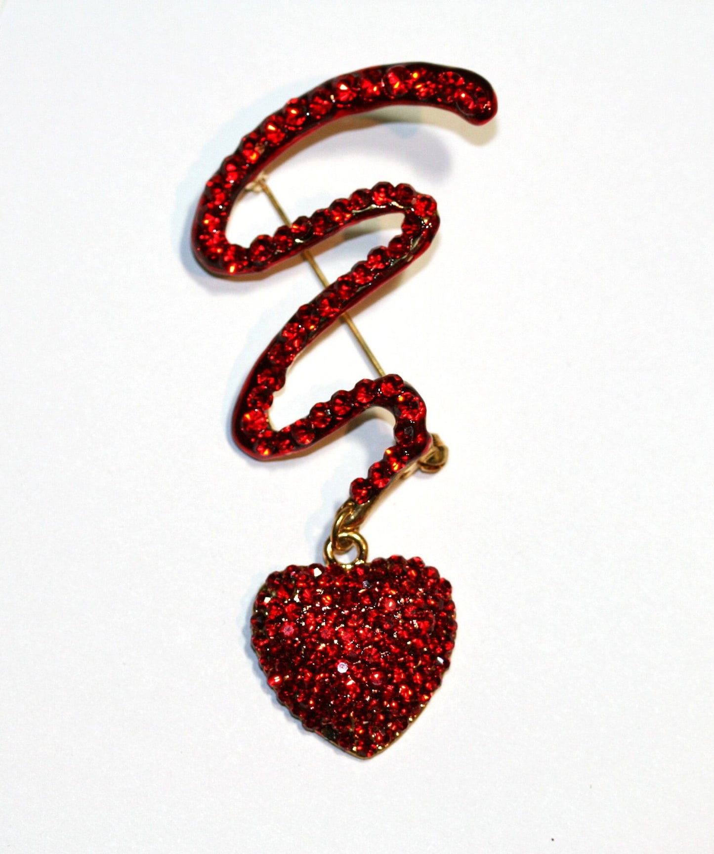 Valentines Heart Brooch Vintage Ruby Red Rhinestone Dangling Heart Brooch Pin, Valentine Hearts Jewelry For Her