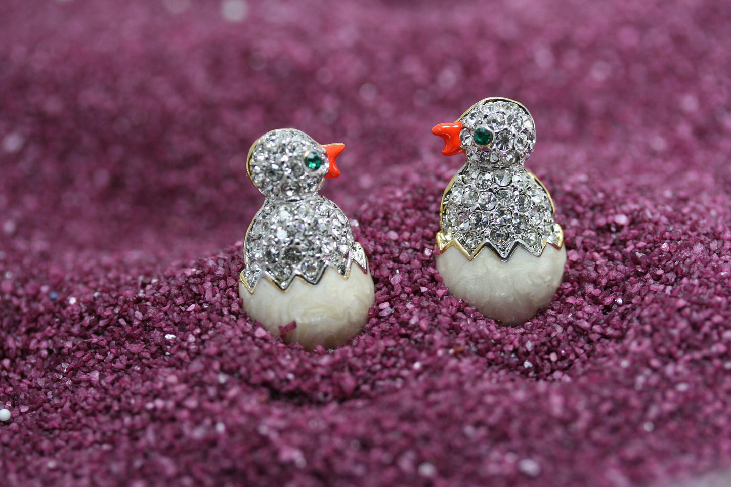 Rhinestone Happy Easter Hatching Egg Chick Duck Post Earring Crystal Easter Earrings