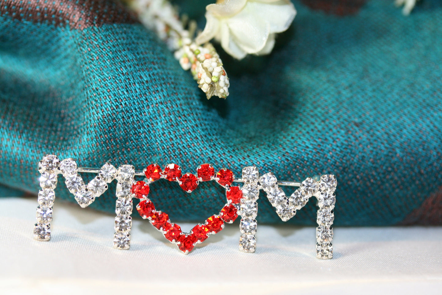 MOM Word Brooch Pin Mother's Day Birthday Gift, Rhinestone MOM Word Brooch