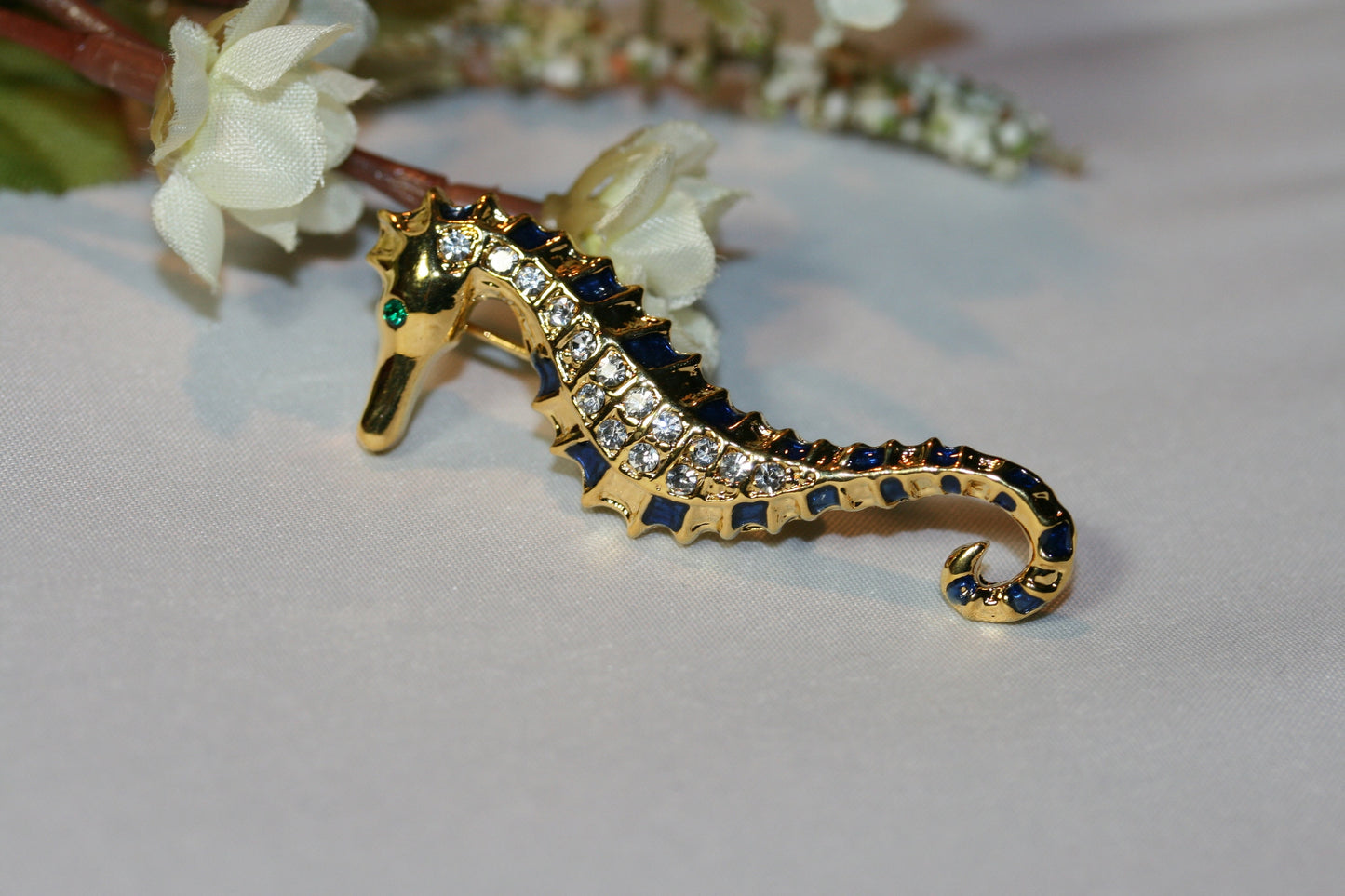 Gold Tone Seahorse Pin Brooch Blue, Green Enamel Seahorse Brooch, Seahorse Stud Earrings