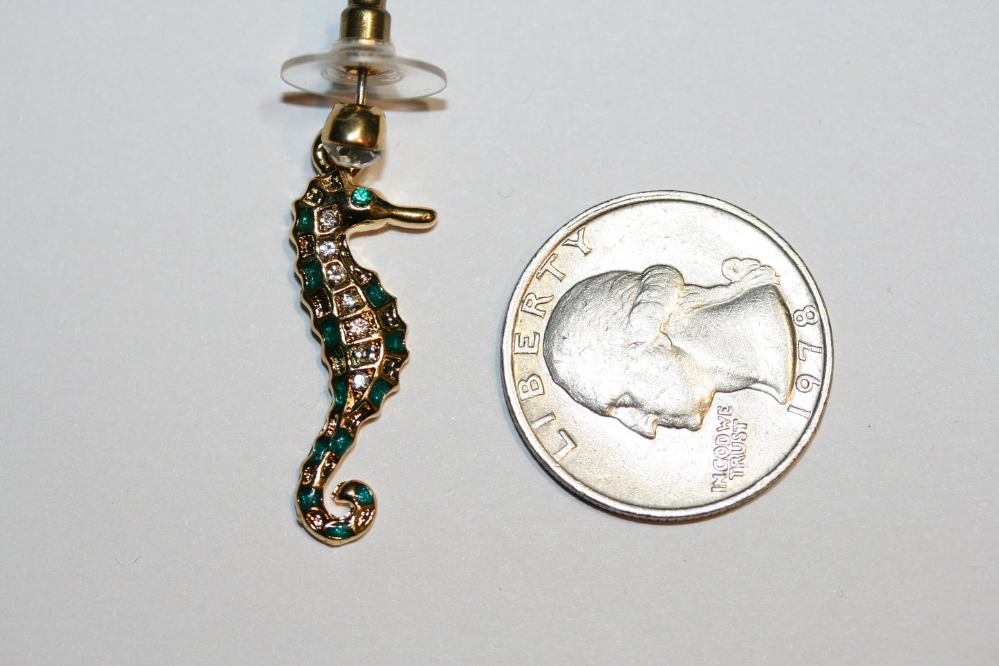 Gold Tone Seahorse Pin Brooch Blue, Green Enamel Seahorse Brooch, Seahorse Stud Earrings