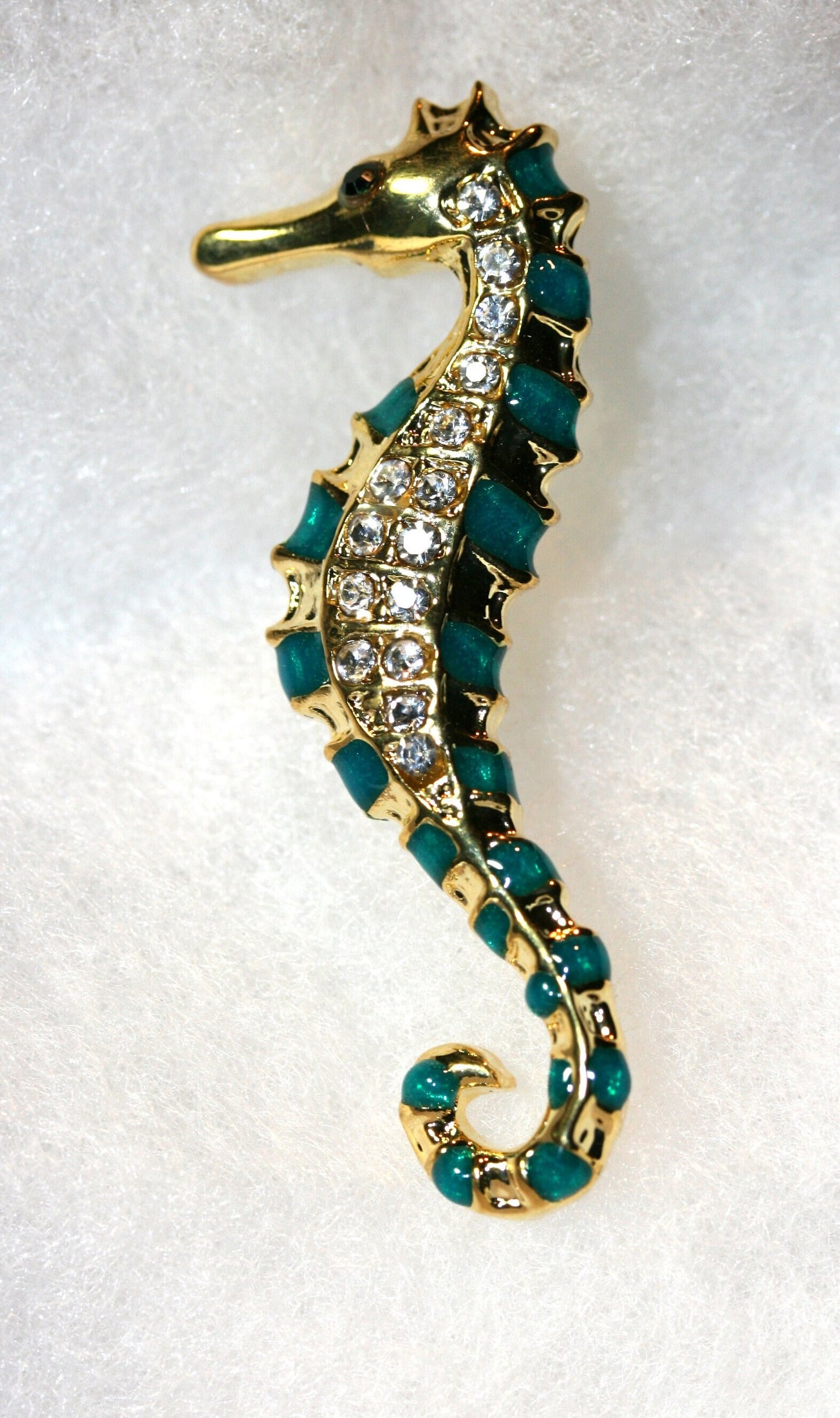 Gold Tone Seahorse Pin Brooch Blue, Green Enamel Seahorse Brooch, Seahorse Stud Earrings