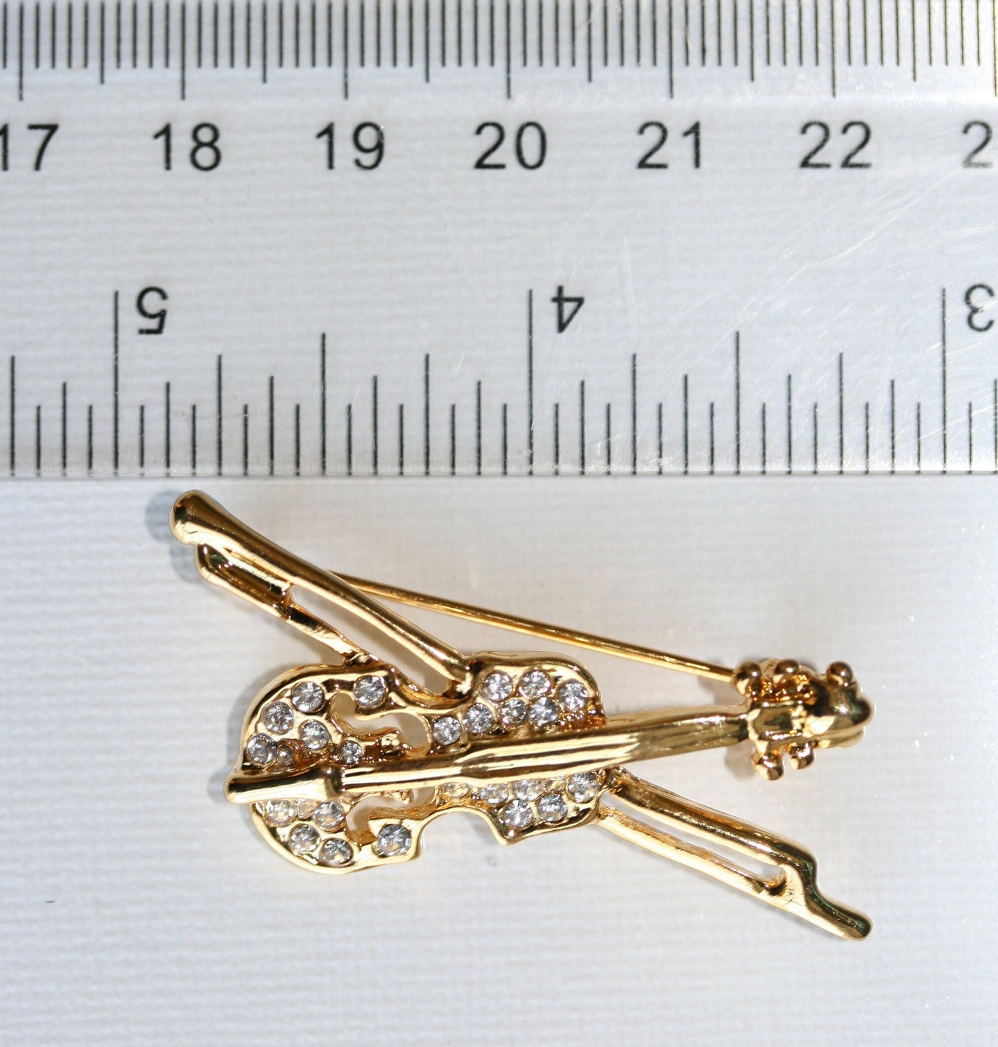 Gold Tone Rhinestone Violin Pin Brooch Jewelry Musical Instrument Jewelry Gift