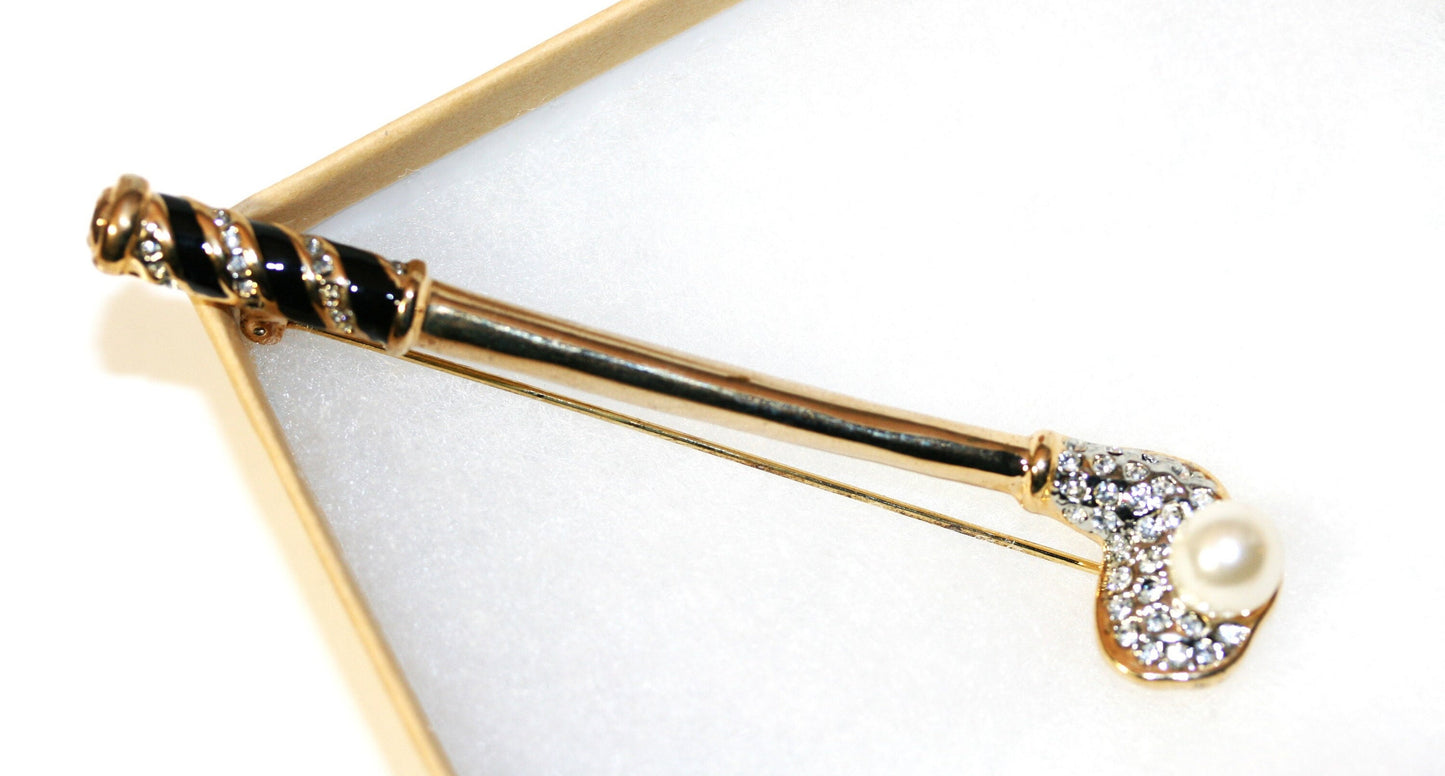 Golf Club & Ball Brooch Gold-tone Clear Crystal Enamel Golf Club Brooch Pin