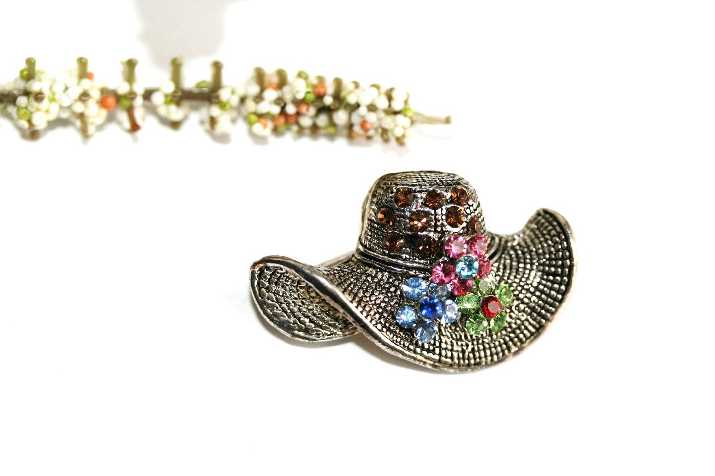 Elegant Sparkly Vintage Rhinestone Hat Brooch Pin Antique Silver Hat Brooch Pin