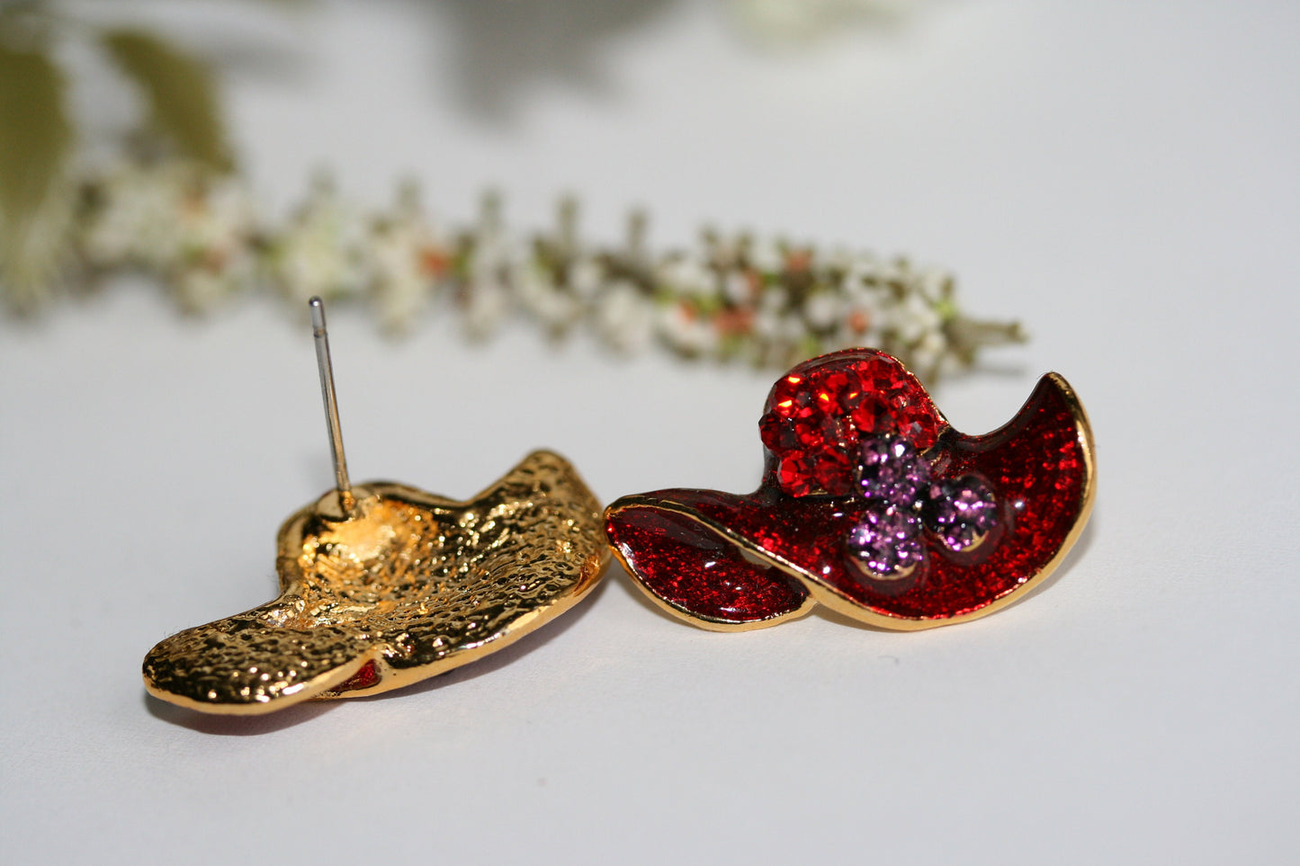 Red Hat Club Lapel Pin, Red Hat Club Post Earrings Fashion Red hat Pin and Earrings Set