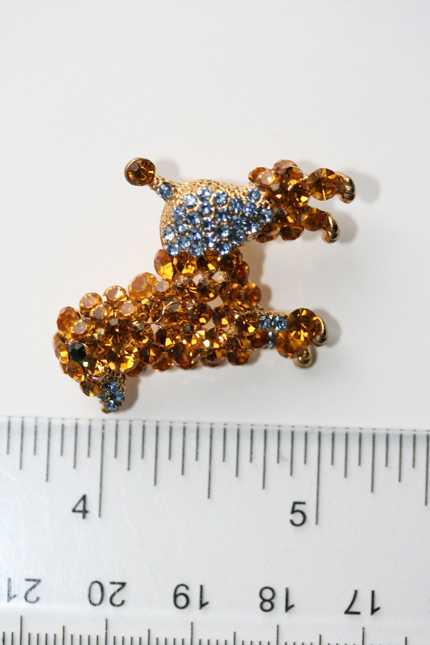 Rhinestone Poodle Brooch, Crystal Poodle Dog Puppy Pin, Gold Tone Poodle Pin Unique Gift for Dog Lover