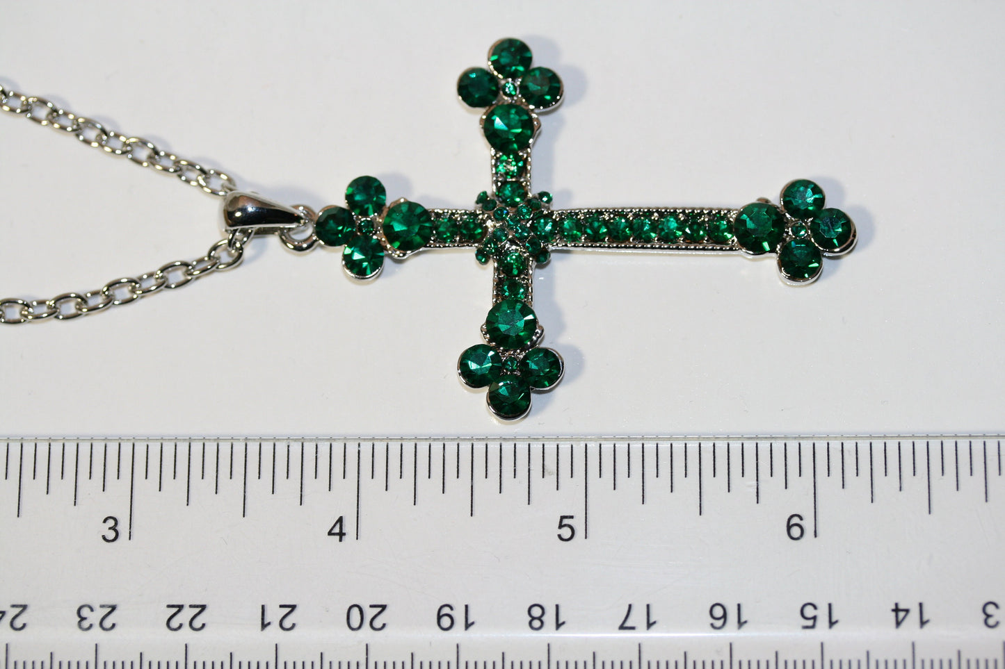 Emerald Cross Pendant Necklace In Silver Green Diamonds Zircon Filled Cross Necklace