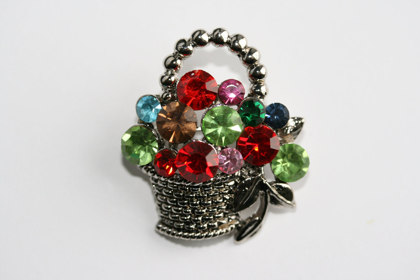 Colorful Crystal Rhinestone Gem Easter Fruit Flower Goodies Basket Pin Brooch Easter Basket Brooch