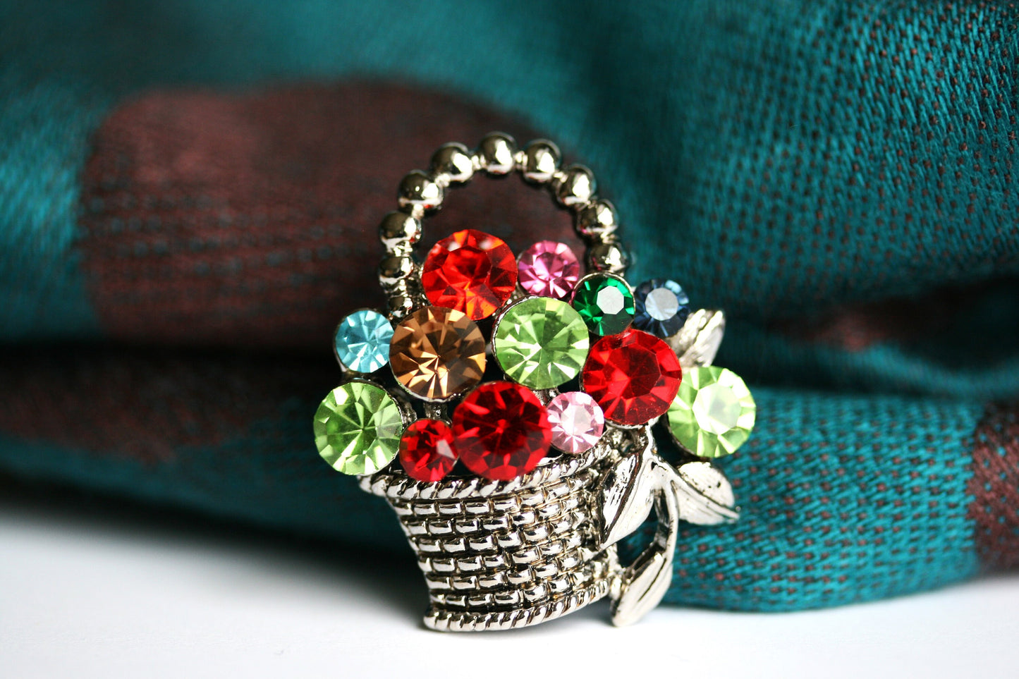 Colorful Crystal Rhinestone Gem Easter Fruit Flower Goodies Basket Pin Brooch Easter Basket Brooch