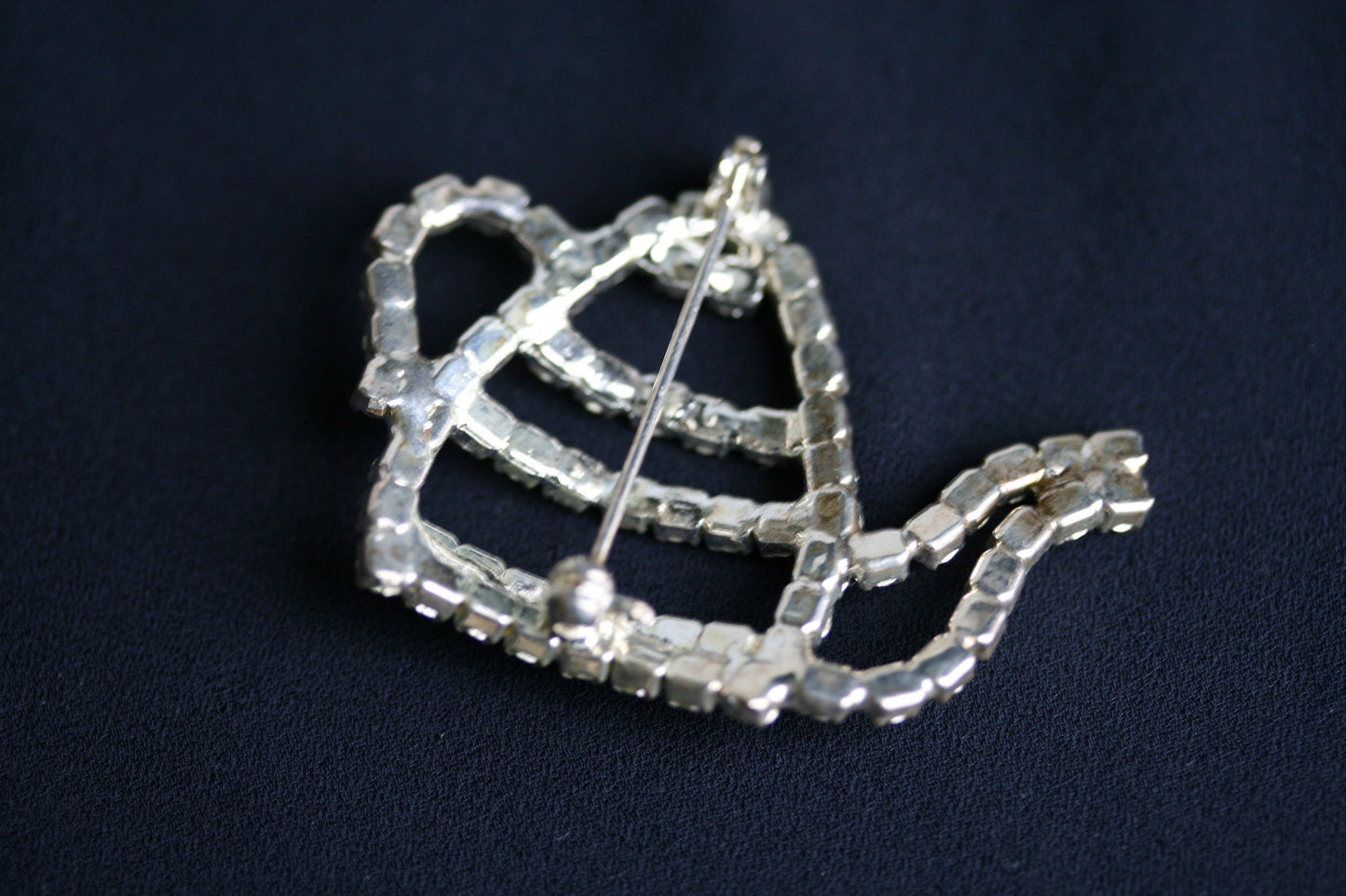 Crystal Outline Teapot Brooch Silver Tone and Clear Teapot Lapel Pin Whimsical Tea Party Bling