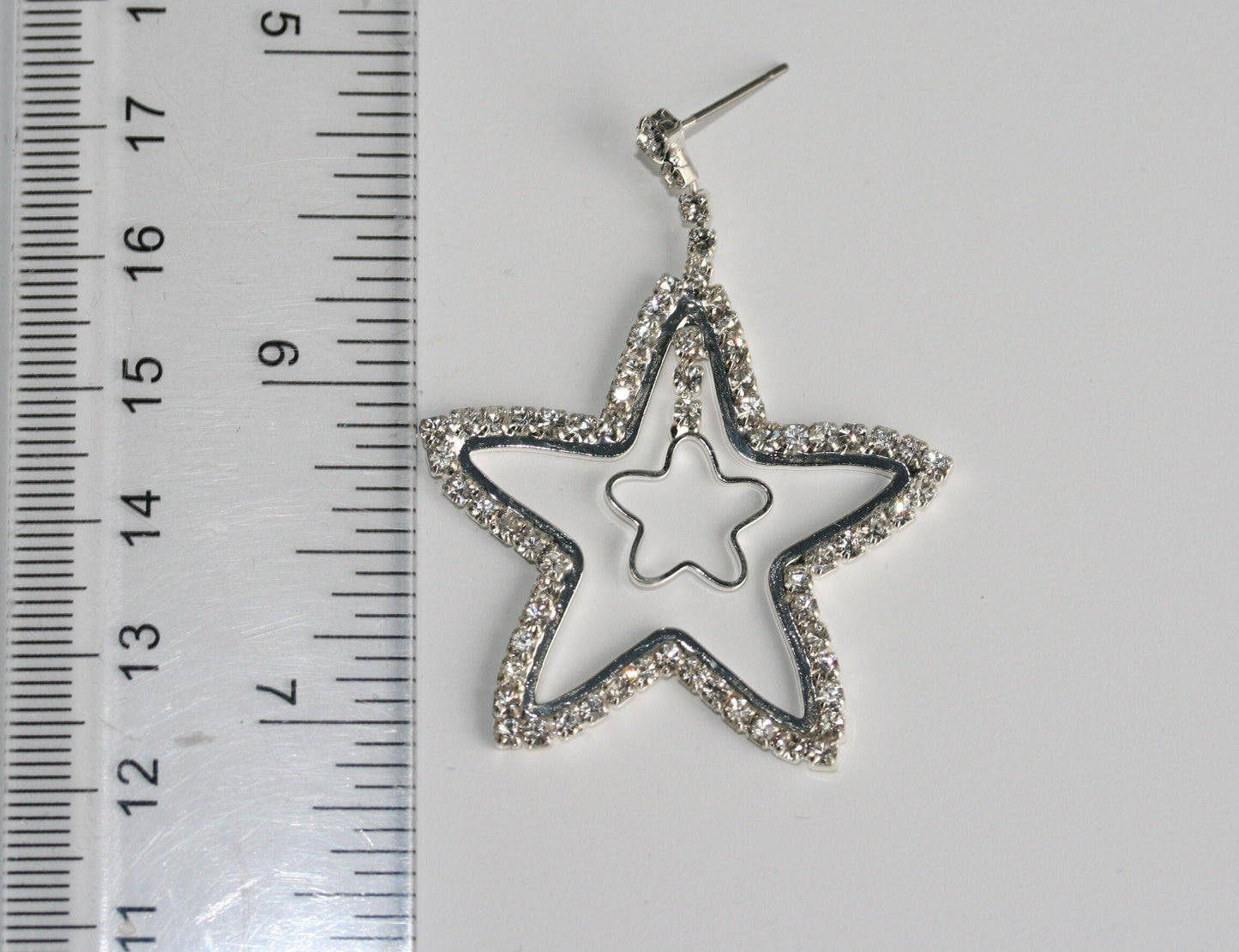 Crystal Rhinestone Star Earrings Open Center Dangle Silver Star Earrings
