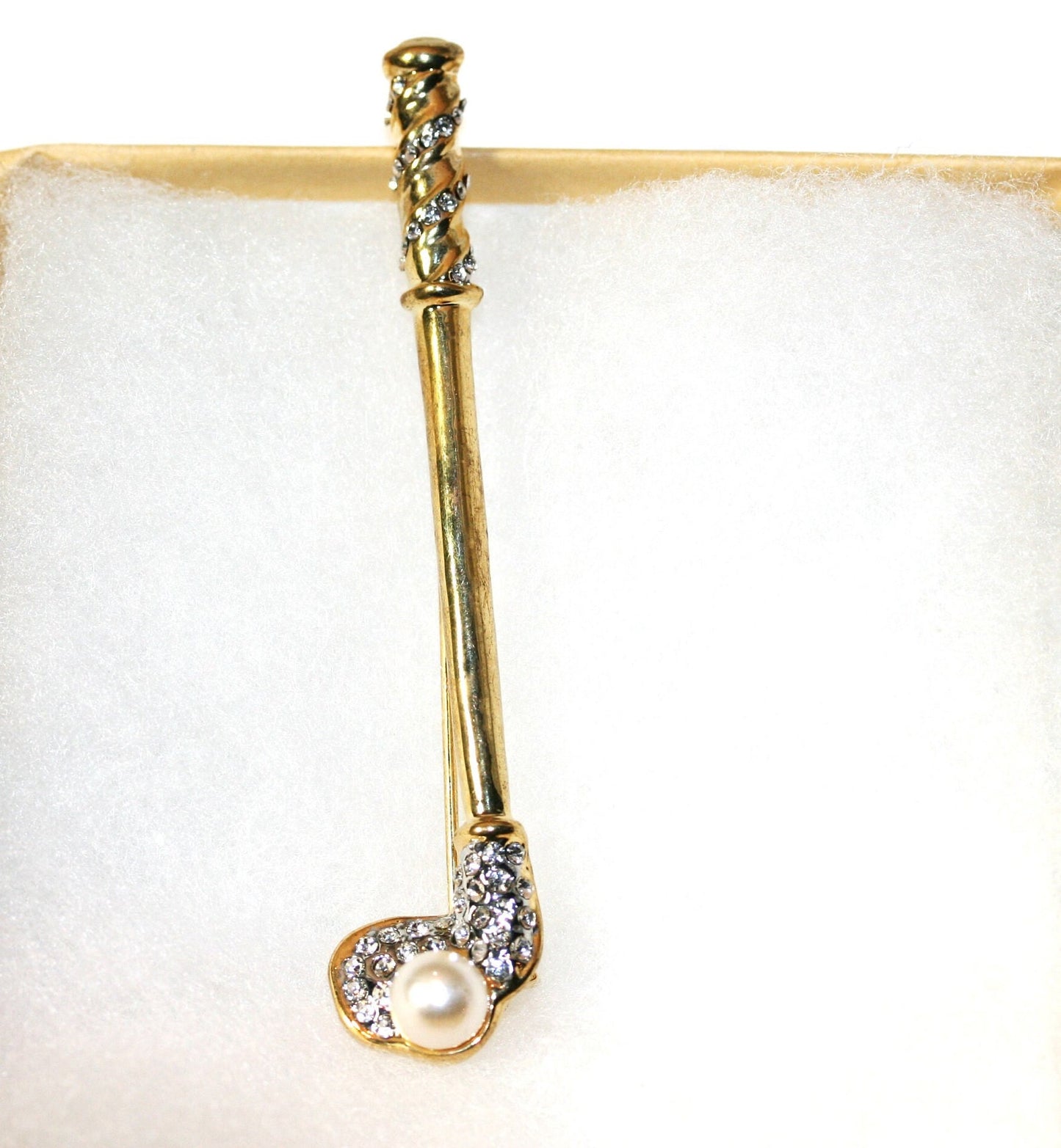 Golf Club & Ball Brooch Gold-tone Clear Crystal Enamel Golf Club Brooch Pin