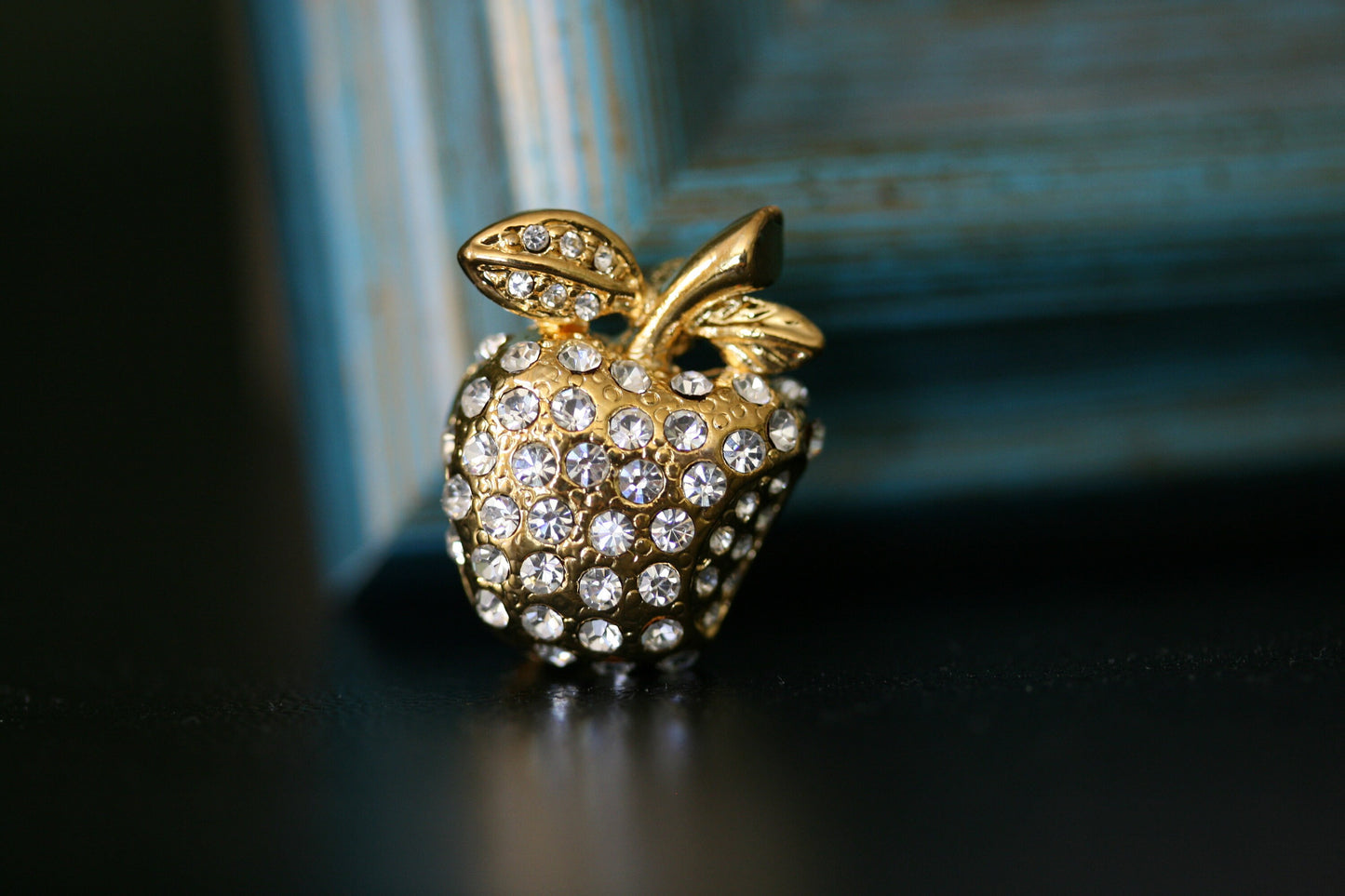 Crystal Bitten Apple Brooch Pin