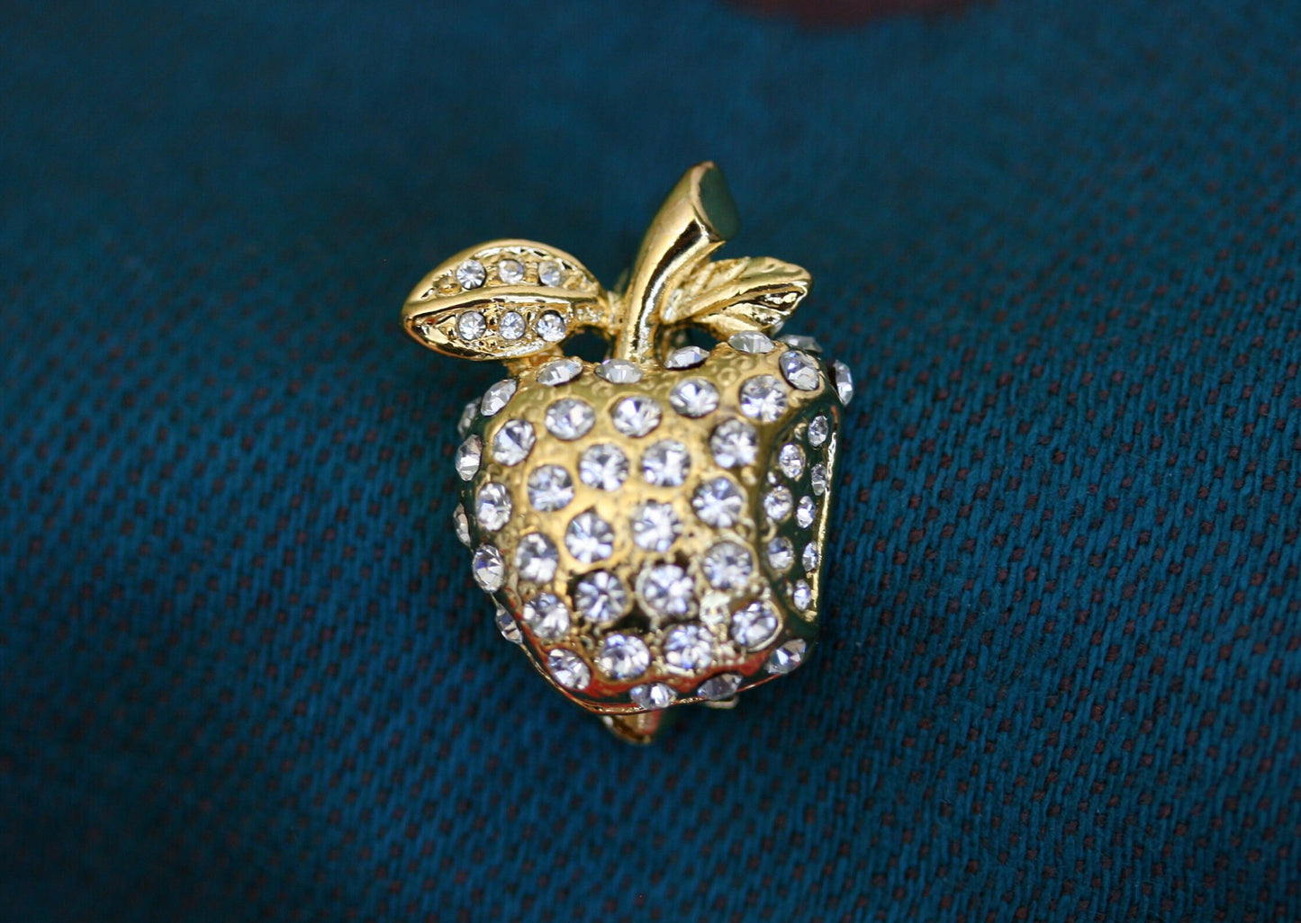 Crystal Bitten Apple Brooch Pin