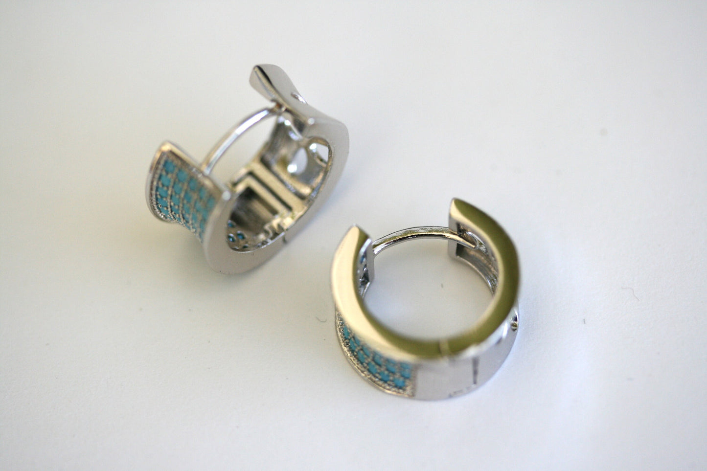 Rhinestone Fashion Hoop Silver Turquoise Earrings For Her Holiday Hoop Earrings Gift
