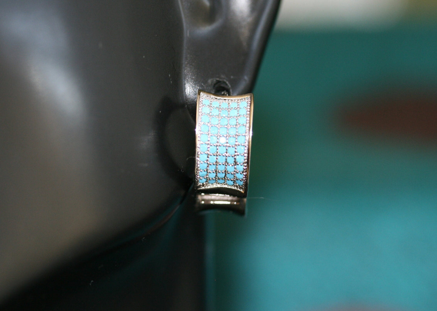 Rhinestone Fashion Hoop Silver Turquoise Earrings For Her Holiday Hoop Earrings Gift