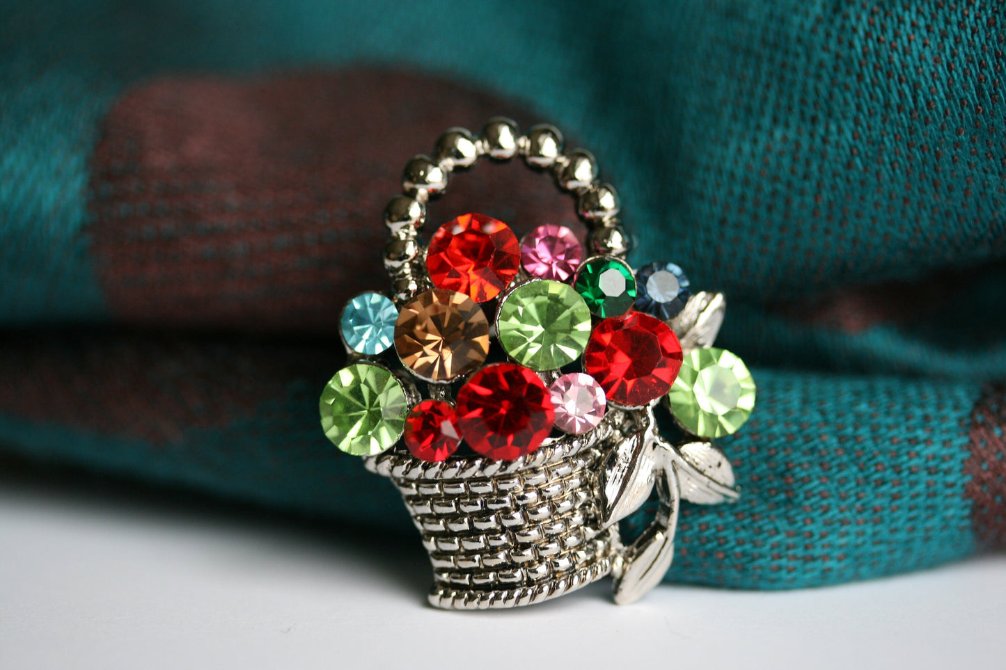 Colorful Crystal Rhinestone Gem Easter Fruit Flower Goodies Basket Pin Brooch Easter Basket Brooch