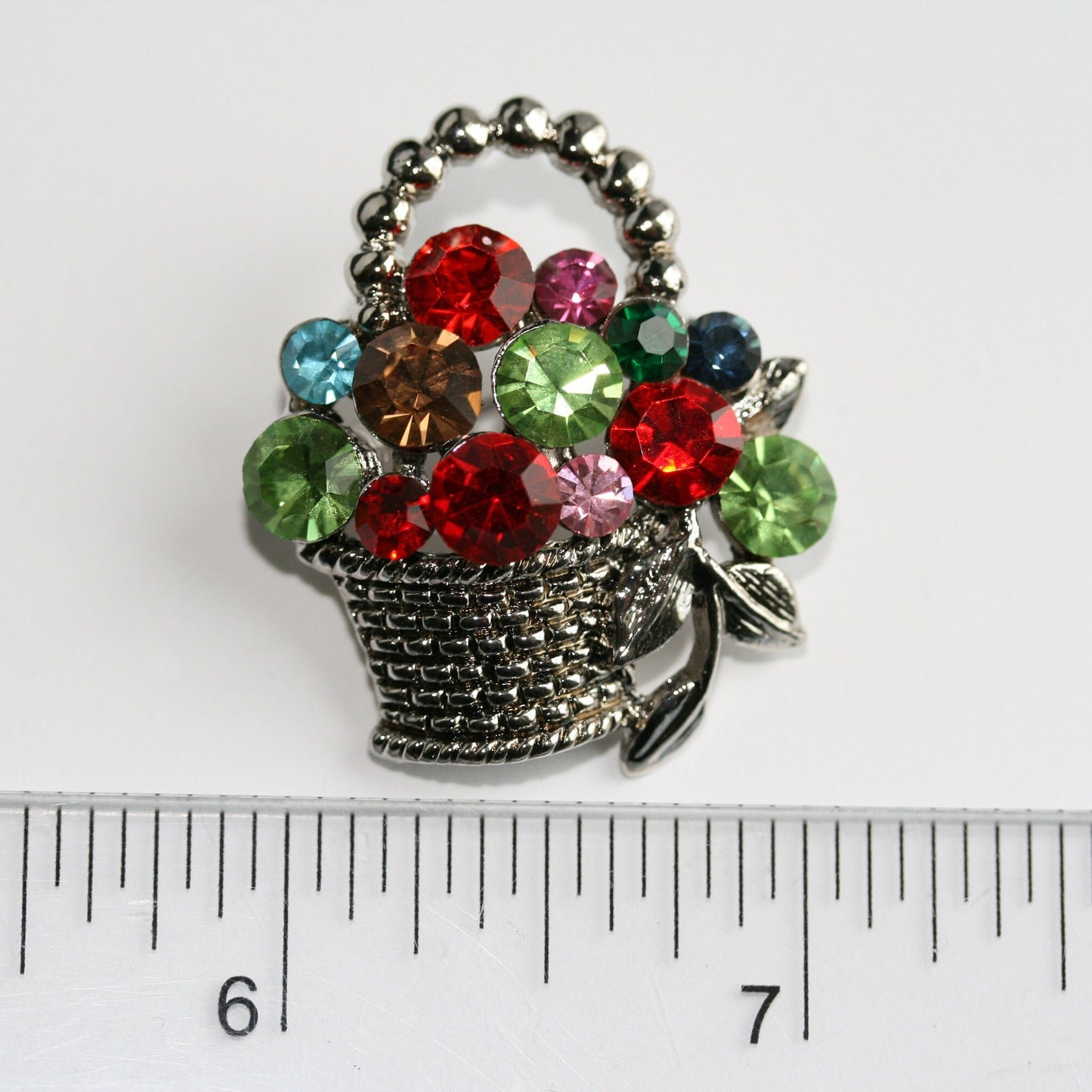 Colorful Crystal Rhinestone Gem Easter Fruit Flower Goodies Basket Pin Brooch Easter Basket Brooch