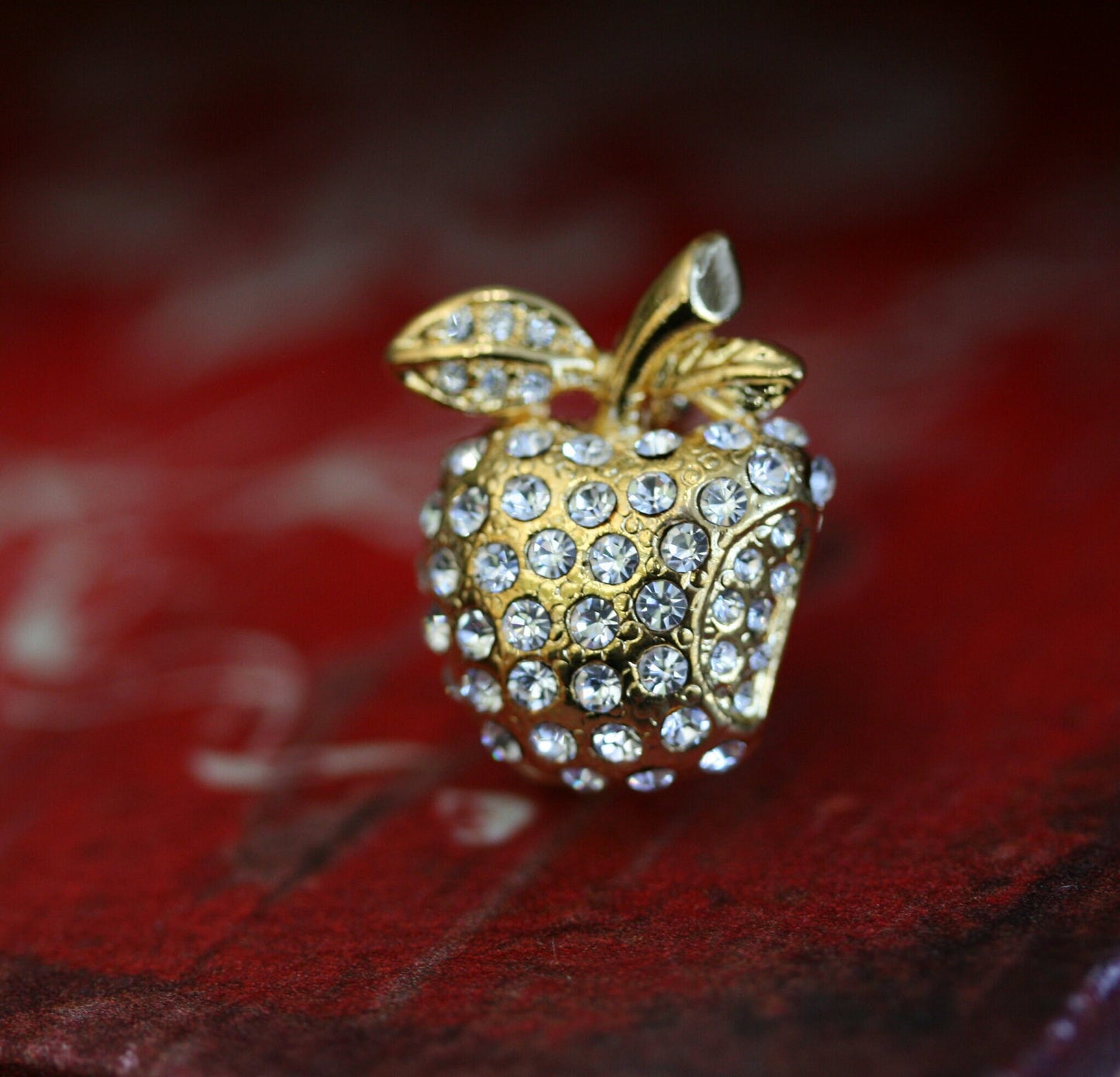 Crystal Bitten Apple Brooch Pin