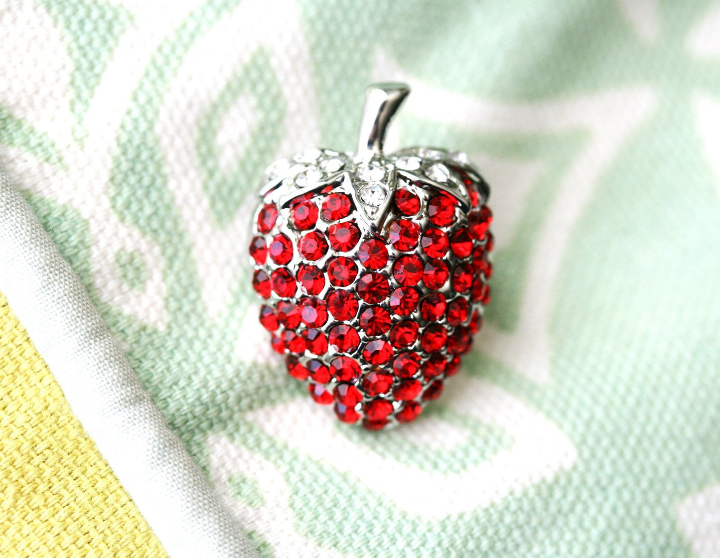 Rhinestone STRAWBERRY Brooch Fruit Ruby Red Crystal Strawberry Brooch, Fruit Pin