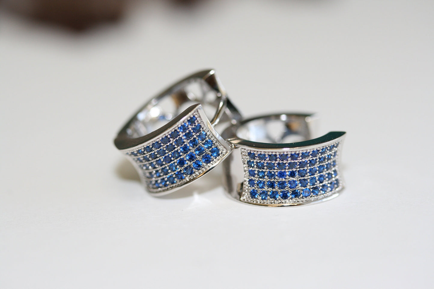 Rhinestone Fashion Hoop Silver Turquoise Earrings For Her Holiday Hoop Earrings Gift