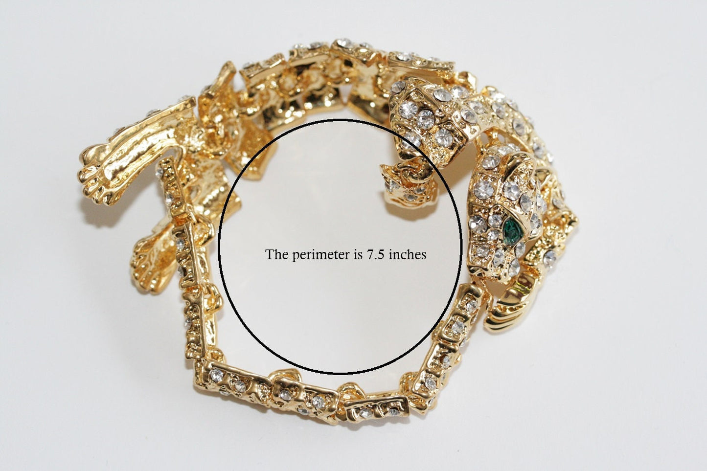 Vintage Articulated Panther Leopard/Panther Bracelet Pave Rhinestones Green Eyes