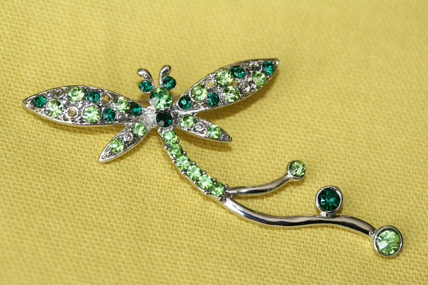 Classic Grass Green Diamante Dragonfly Brooch Rhinestone Dragonfly Pin