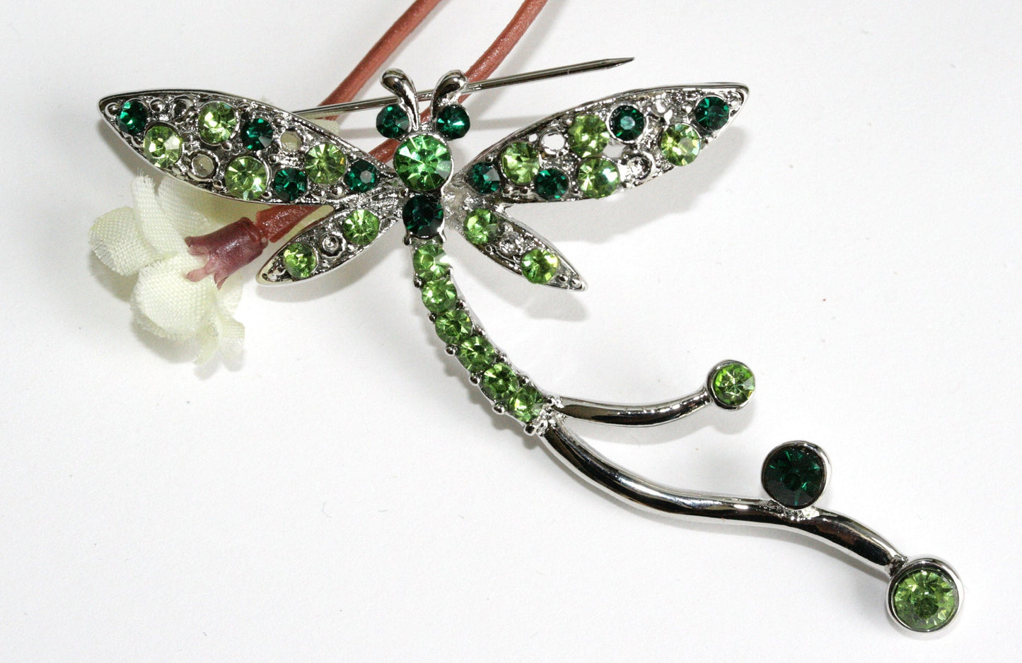 Classic Grass Green Diamante Dragonfly Brooch Rhinestone Dragonfly Pin