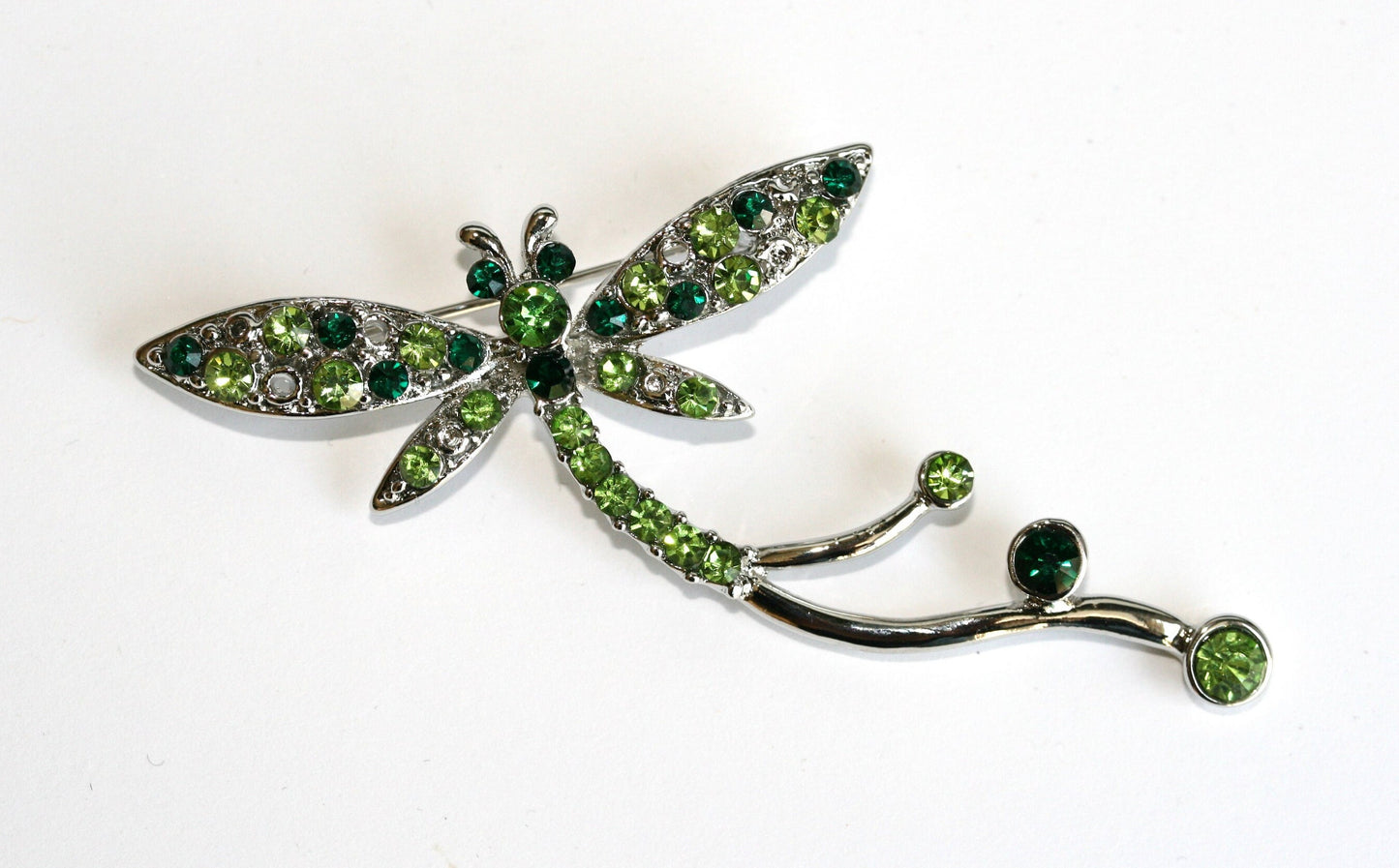 Classic Grass Green Diamante Dragonfly Brooch Rhinestone Dragonfly Pin