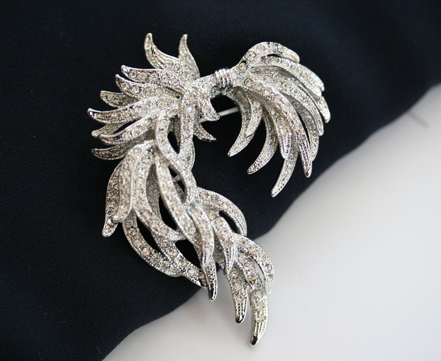 Vintage antique silver bow brooch pin, Unique Rhinestone Classic Fashion brooch